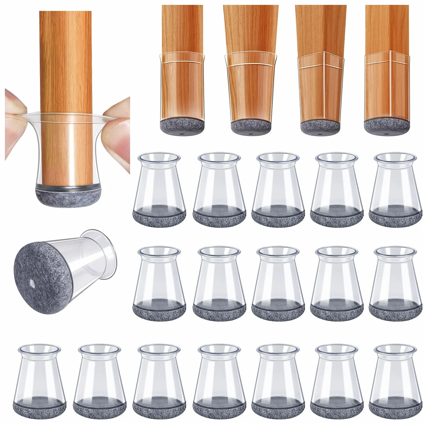32 Pezzi GICUNK Nuovo Gommini per Sedie Rotondi, Silicone, Tappini per Gambe Sedia, Copri Piedini Sedie in Trasparente per Pavimenti in Legno(Adatto per: 13-22.9 mm)