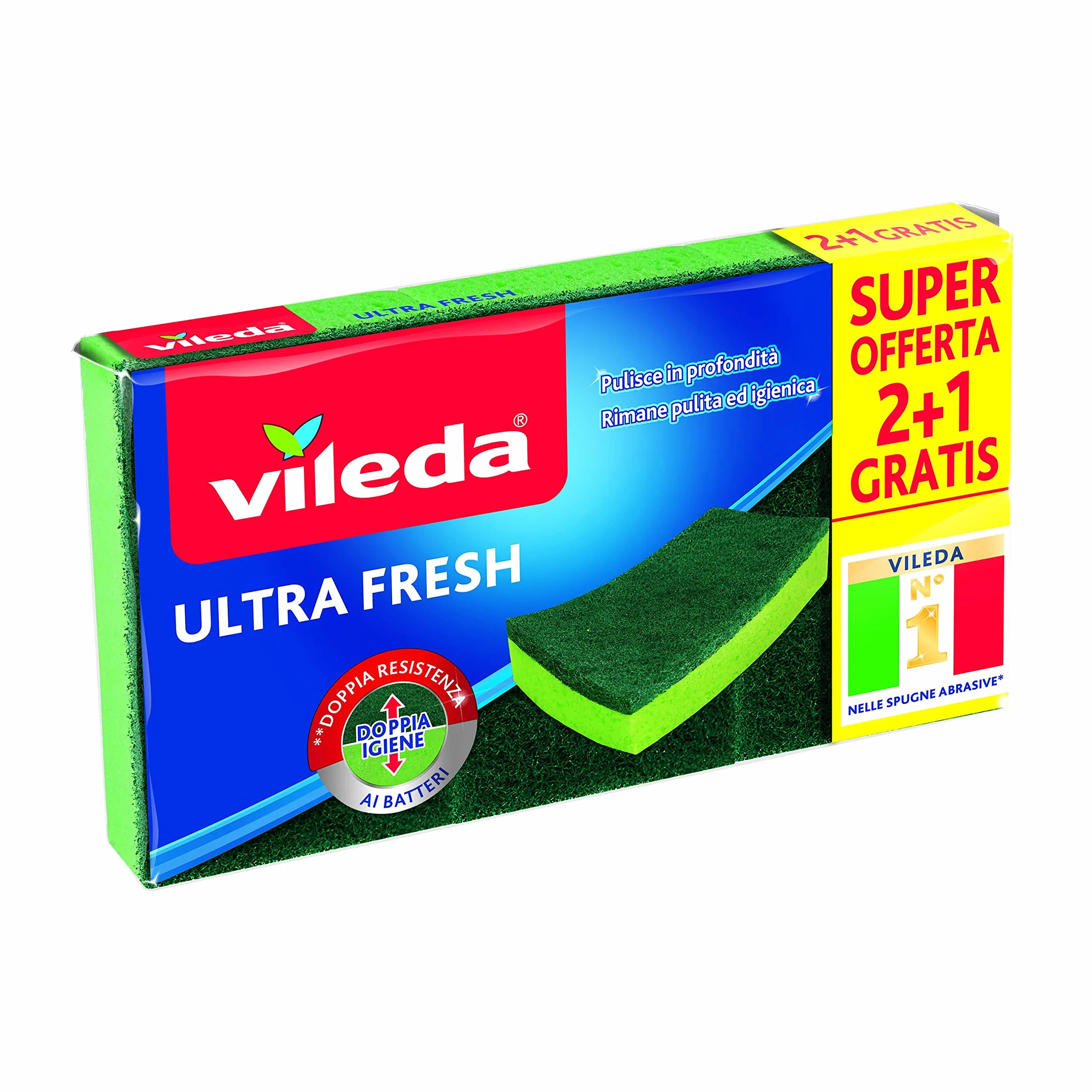 Vileda Ultra Fresh Spugna Abrasiva Antigraffio 2+1, Verde