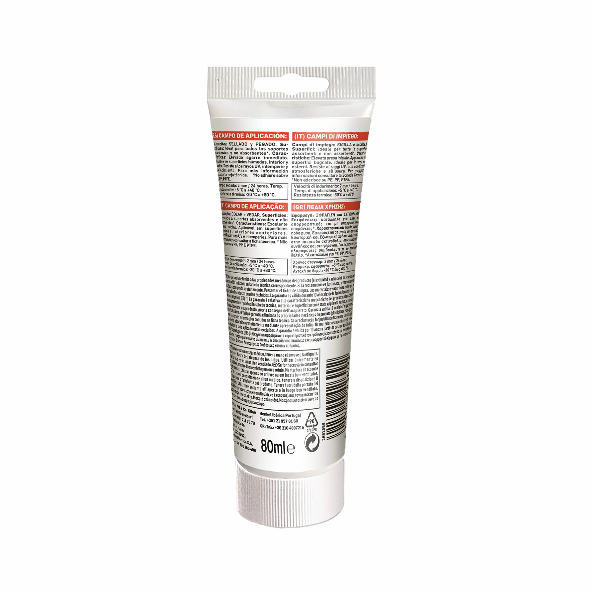 Pattex SP 101 Instant Tack Adesivo sigillante, Adesivo universale multimateriale che non cola, Sigillante universale applicabile sul bagnato, bianco, 1x80ml tubo