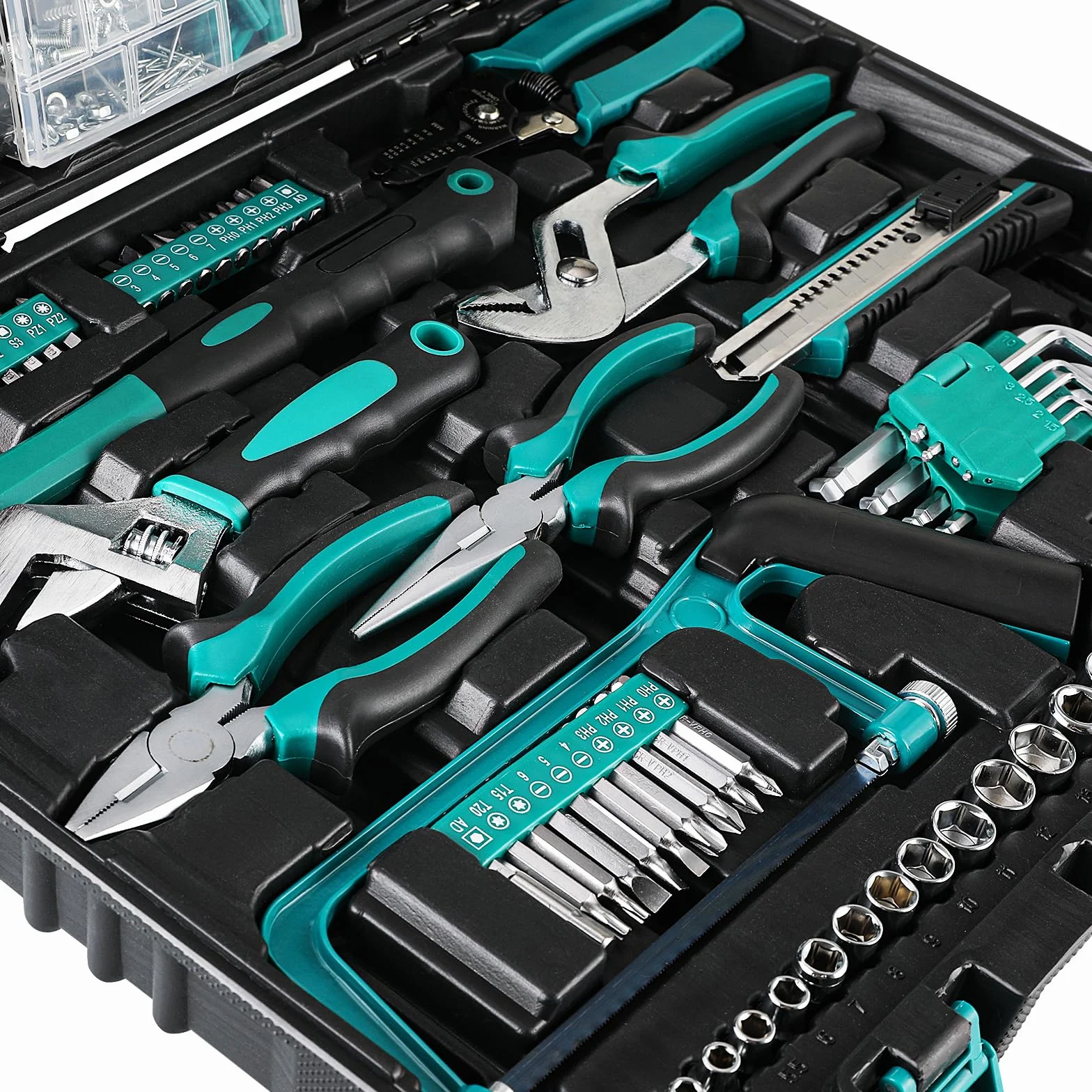 TLGREEN Cassetta Set di Attrezzi Manuali 198 Pezzi, Cacciaviti con Chiave a Cricchetto
