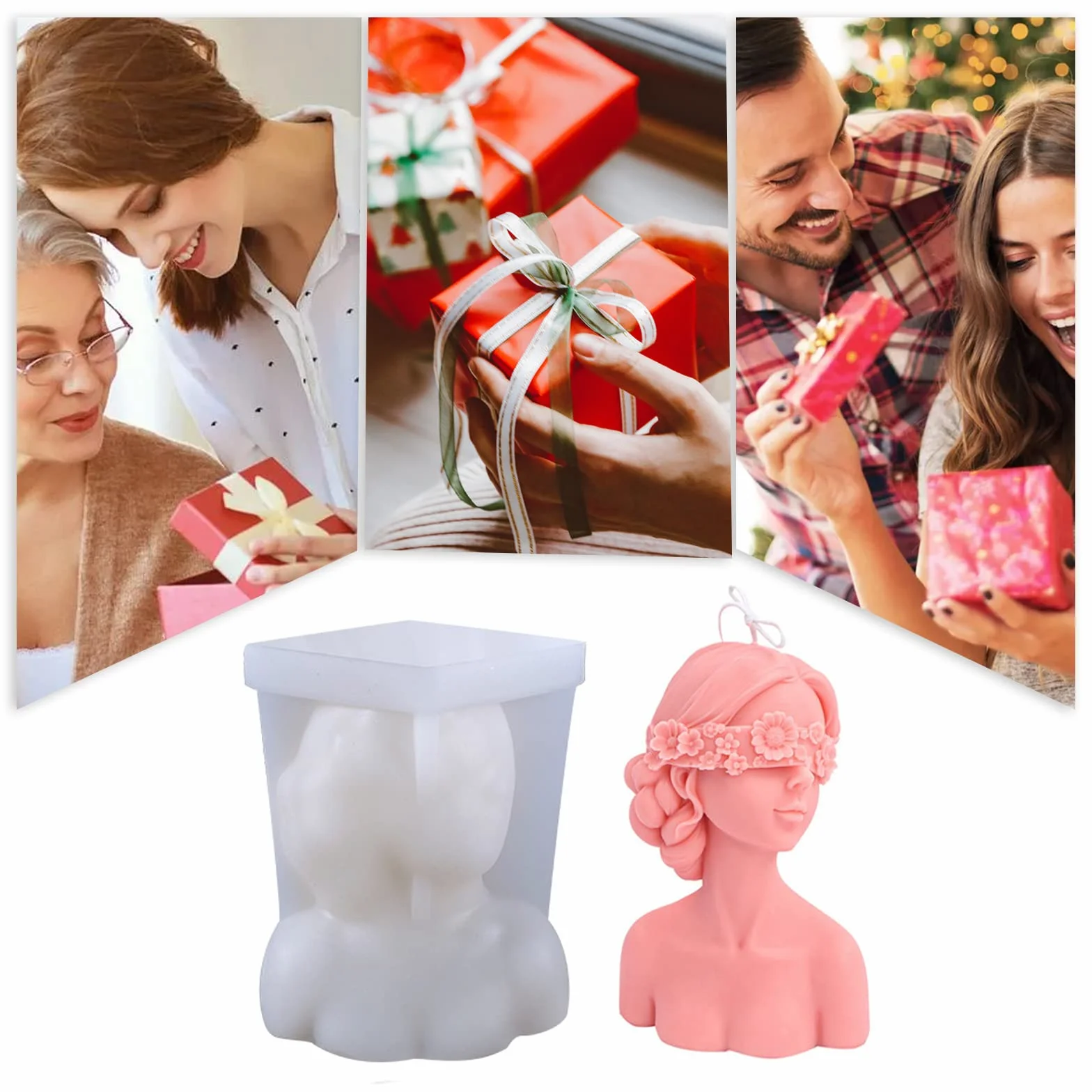 HENGBIRD Stampo per candele in silicone 3D a forma di donna con occhi chiusi, per realizzare candele profumate bianco (B)