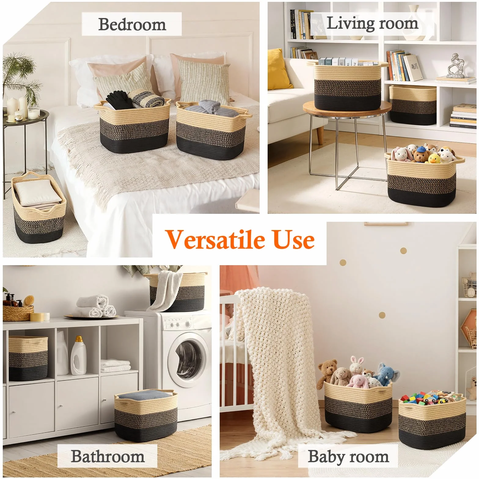 Alyvisun Piccolo Cestino Portaoggetti, Portabiancheria per Camera da Letto, Soggiorno, Stanza dei Bambini, Cesto di Rete in Cotone Rettangolare per Giocattoli, Coperte, Asciugamani, 33x21.5x23 cm