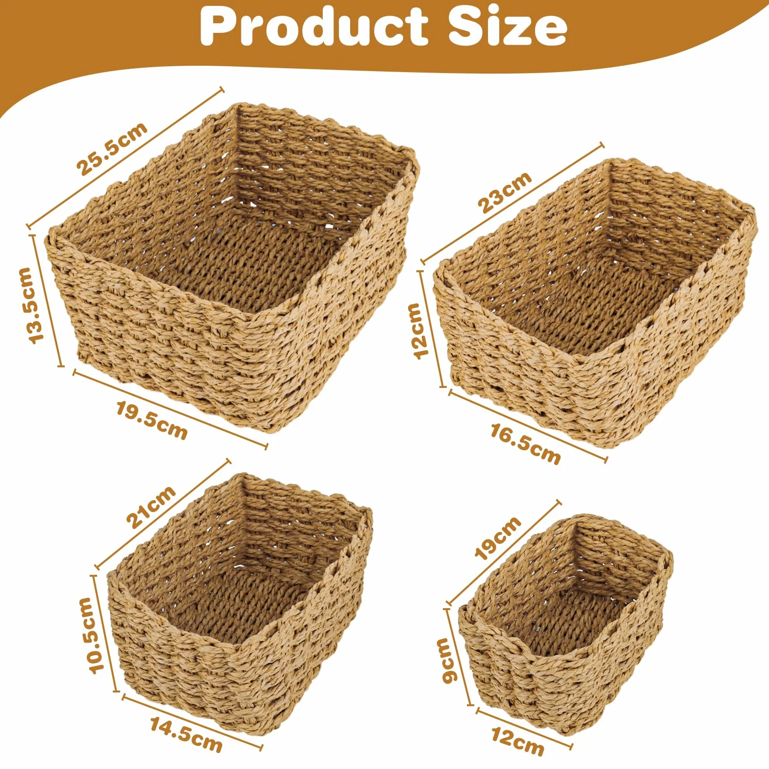 Cesta Portaoggetti in Vimini Intrecciato 4 Pezzi per Bagno Cucina Soggiorno