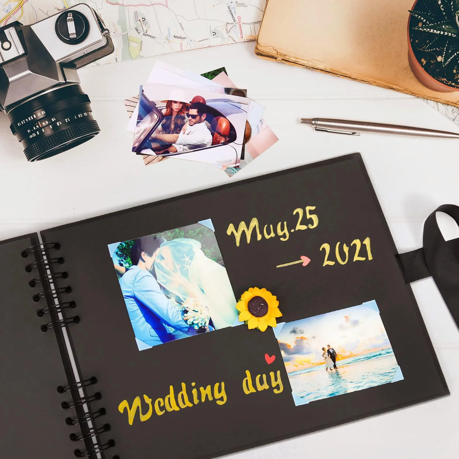 Album Fotografico, Nere Scrapbook di 80 pagine, album fotografico fai da te 28x21 cm, utilizzabile come regalo di laurea, regalo di compleanno, regalo di San Valentino
