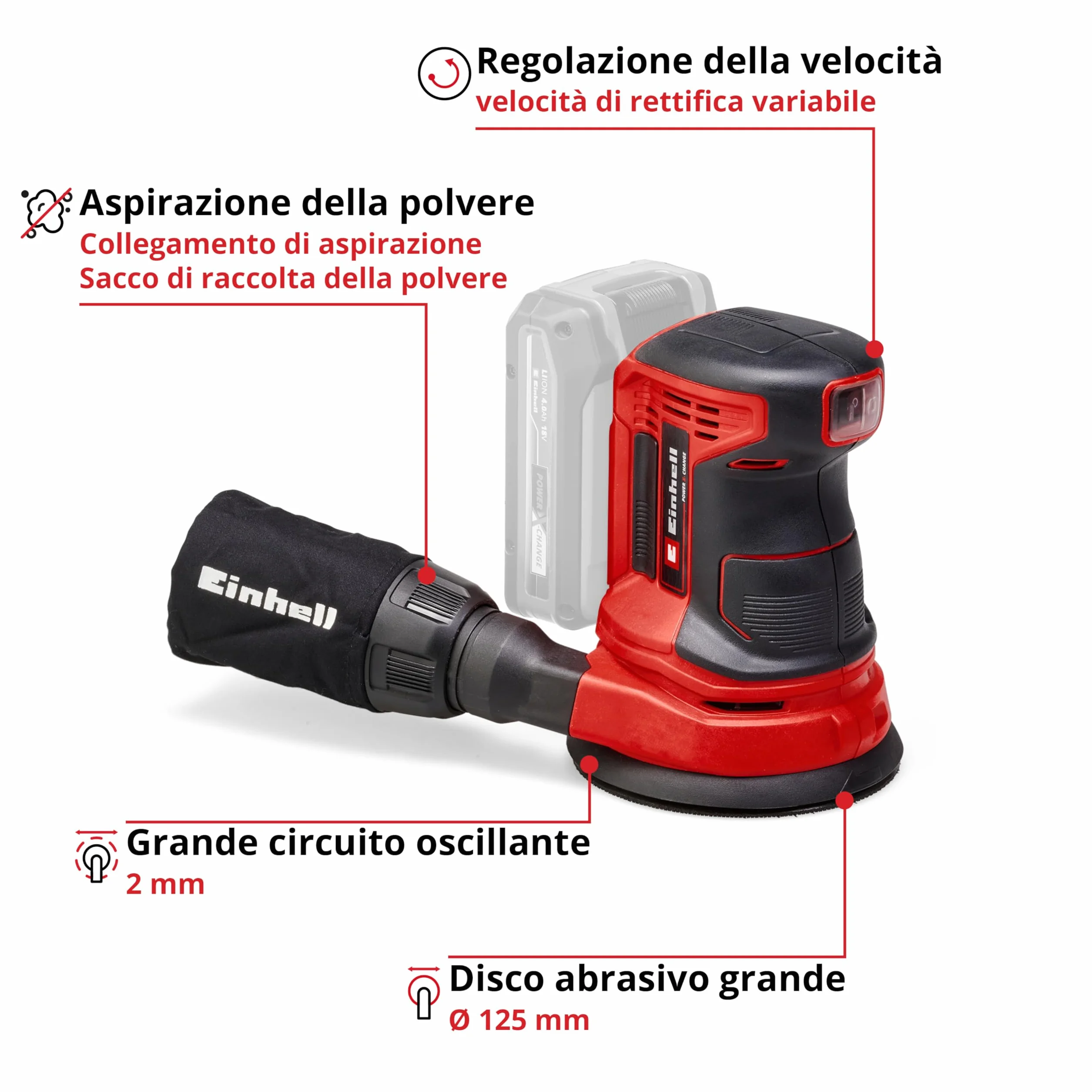 Einhell TE-RS 18 Li-Solo Levigatrice roto orbitale 18V Power X-Change 125 mm