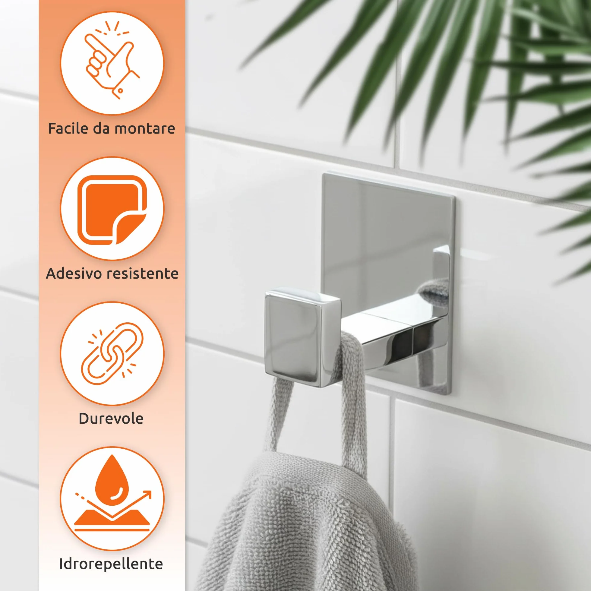 ECENCE Set Porta Asciugamani - 1x Porta Carta Igienica + 2x Ganci Adesivi - Accessori per Bagno - Acciaio Inossidabile 304 cromo