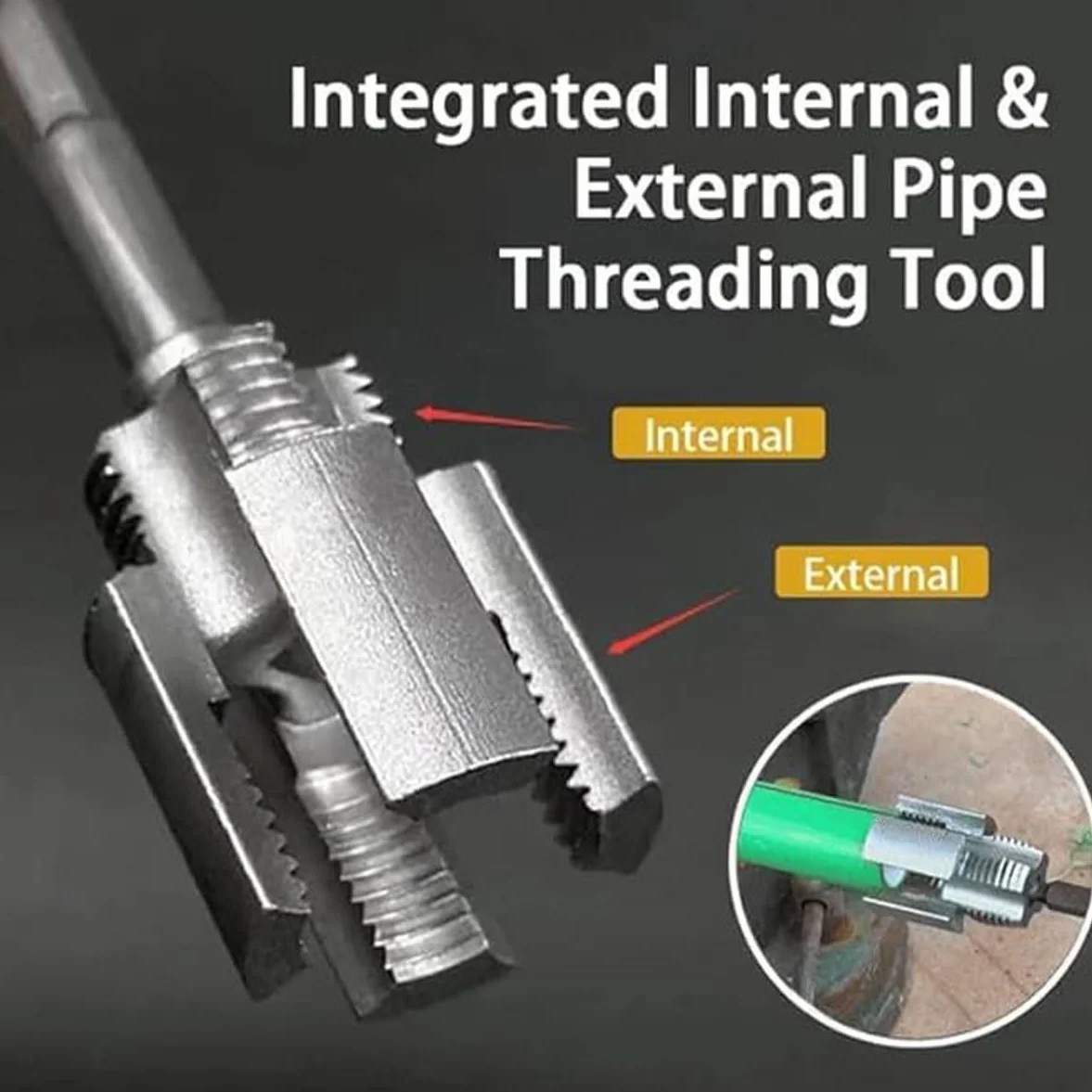 Integrated Internal & External Pipe Threading Tool,Pipe Thread Cutting Tool,1/2'' 3/4'' PVC Pipe Threader Kit for Electric Drill, Plumbing Repairs (1/2"+3/4")