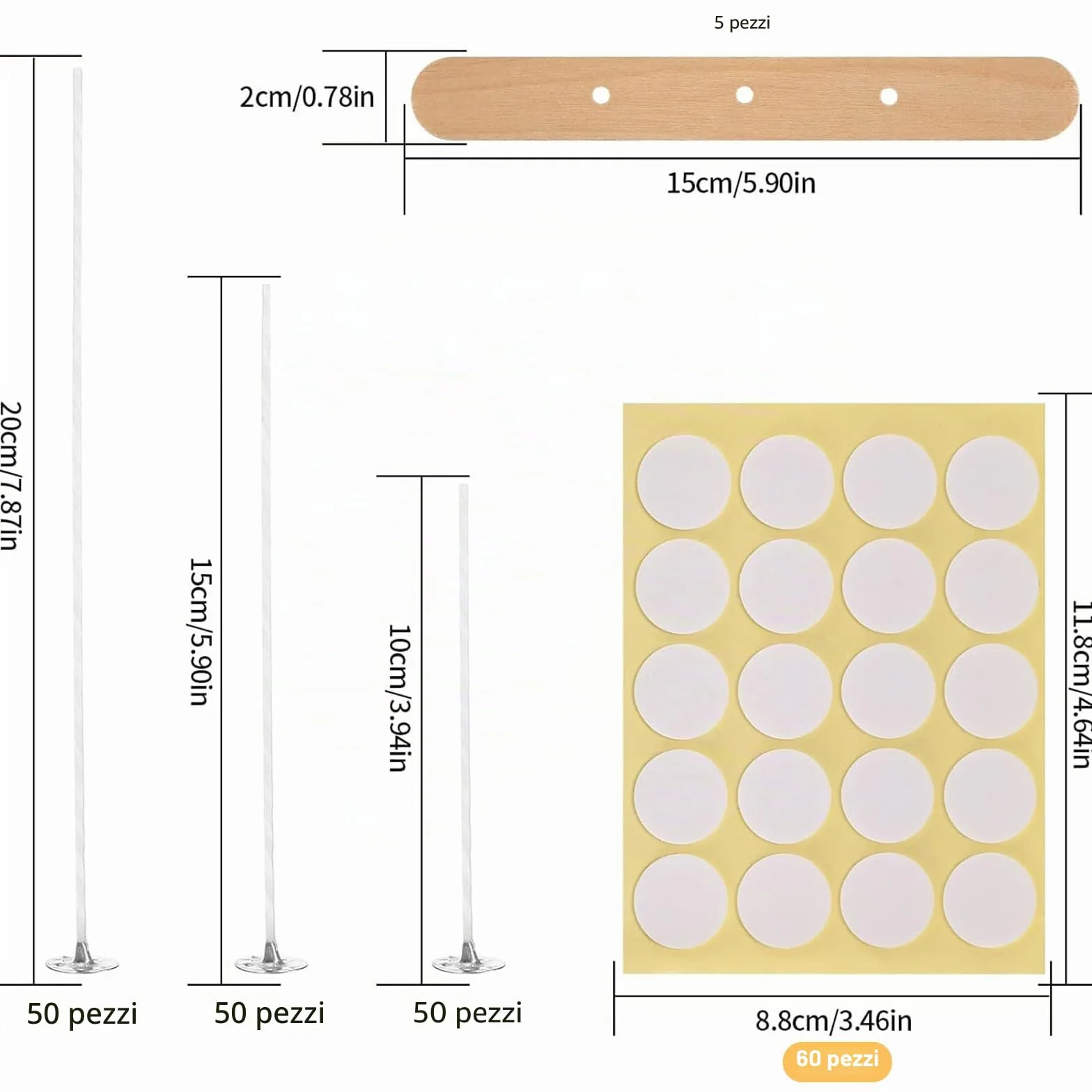 150 Pezzi Stoppini per Candele, Stoppini in Cotone per Candele da 10cm/15cm/20cm, Stoppino per Candele Naturali con Porta Stoppino in Legno e Adesivi per Stoppini Bifacciali, per Fare Candele