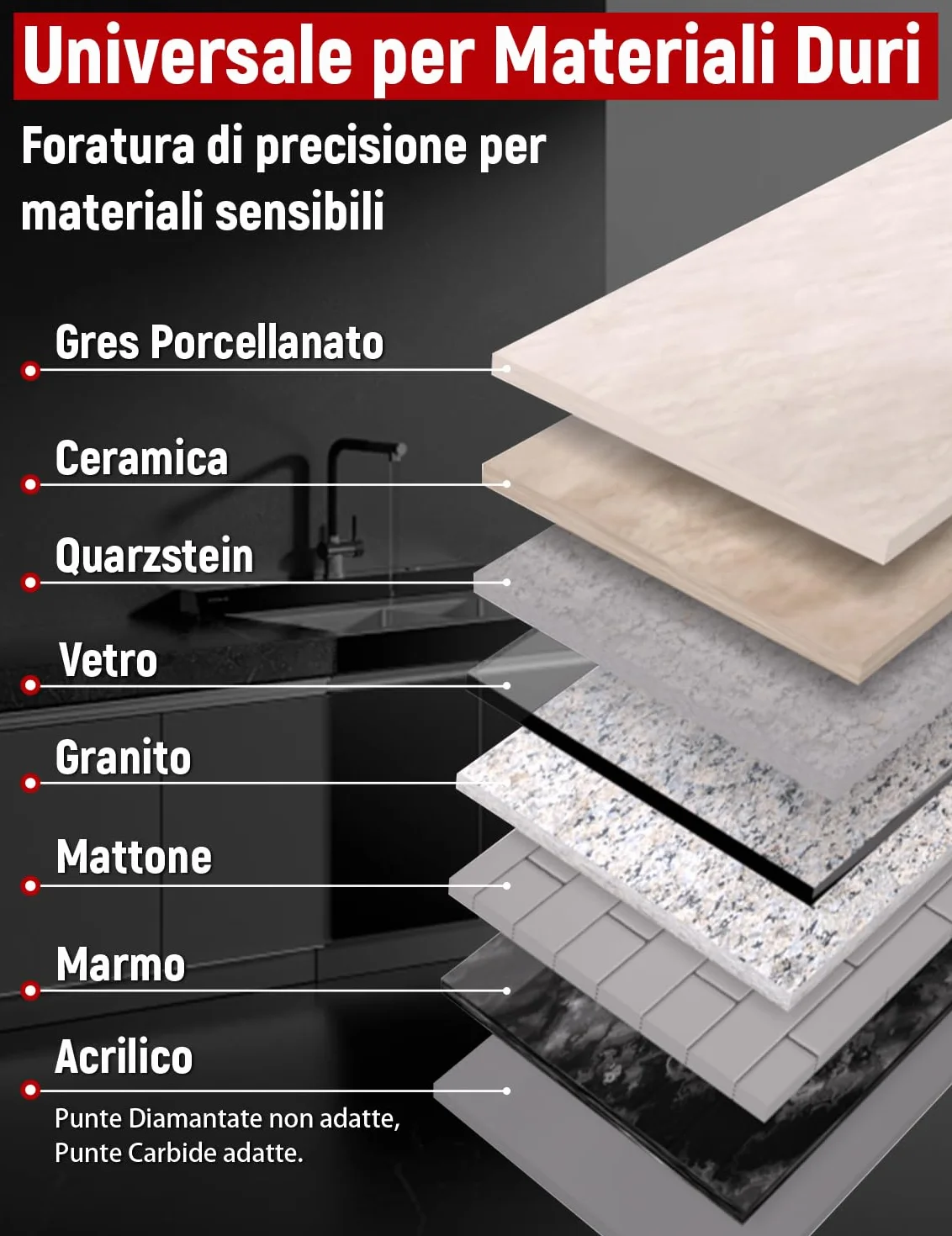 6pz Punte Trapano Diamantate per Gres Porcellanato, 5-12mm Punte Diamante, 6mm CarbidePunte, gambo esagonale, per Ceramica, Quarzo, Vetro, Granito, Mattone, Marmo, Porcellana, Gres Fine