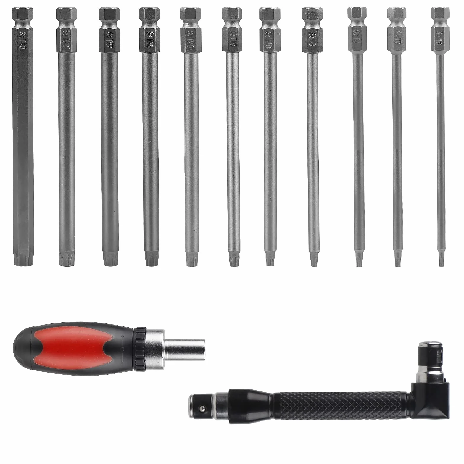 CPROSP Torx Lunghe Set 75mm, con 2 Cacciaviti Torx, T6,T7,T8,T9,T10,T15,T20,T25,T27,T30,T40, S2 Acciaio, Testa a Stella