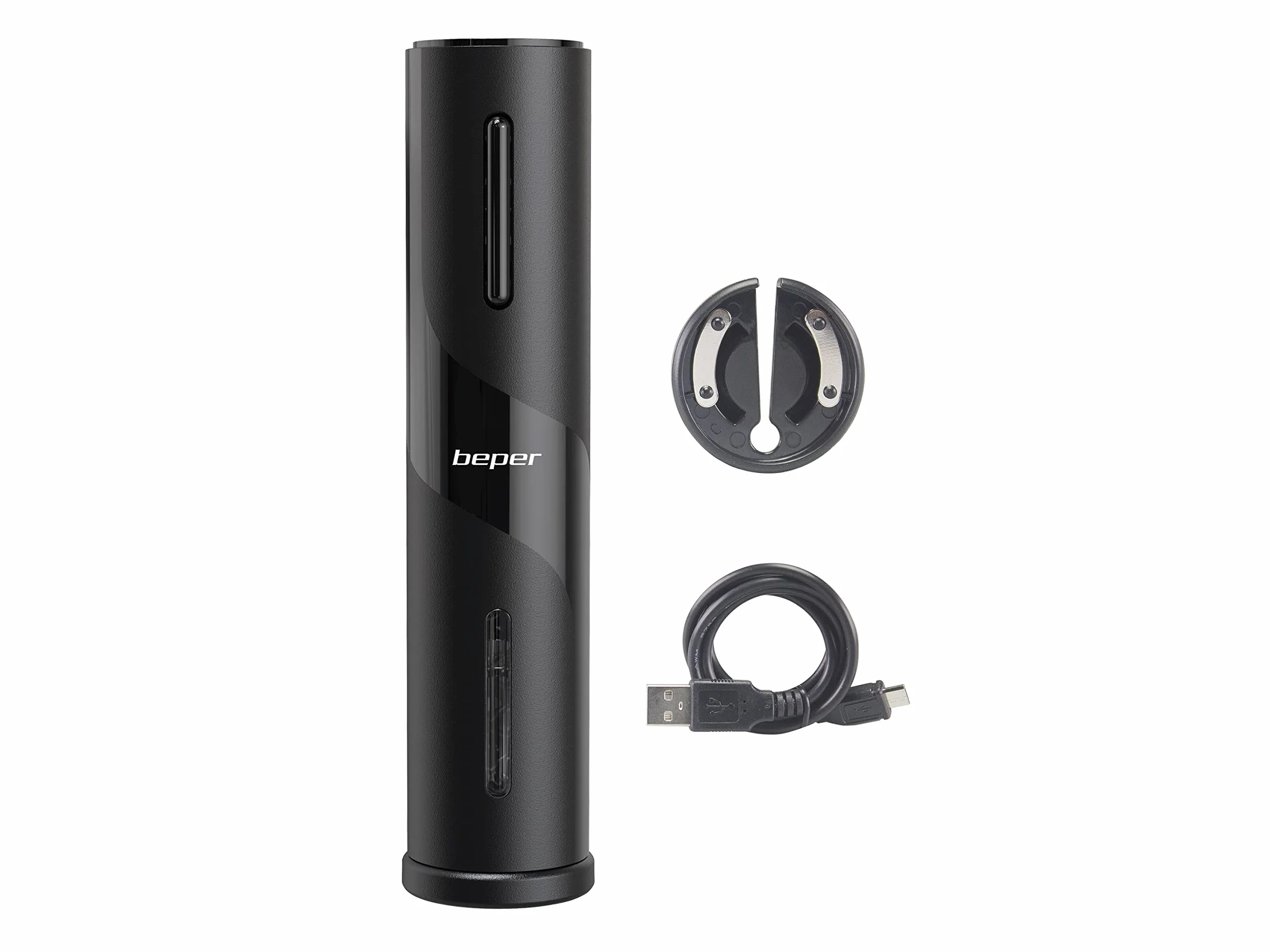 BEPER P102ACP100 Cavatappi Elettrico con Taglia Capsule per Bottiglie di Vino - Stappa Bottiglie Elettrico Ricaricabile con Cavo USB