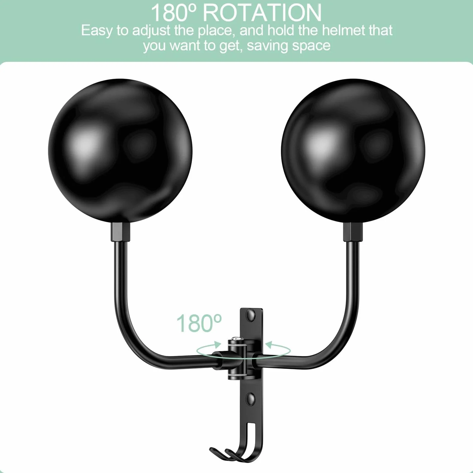 Porta Casco Moto da Parete, Appendi Casco Multifunzione, Portacasco da Parete, Supporto Caschi Moto Spherical 180°, con Ganci per Appendere Guanti per Abbigliamento Moto, Cappelli