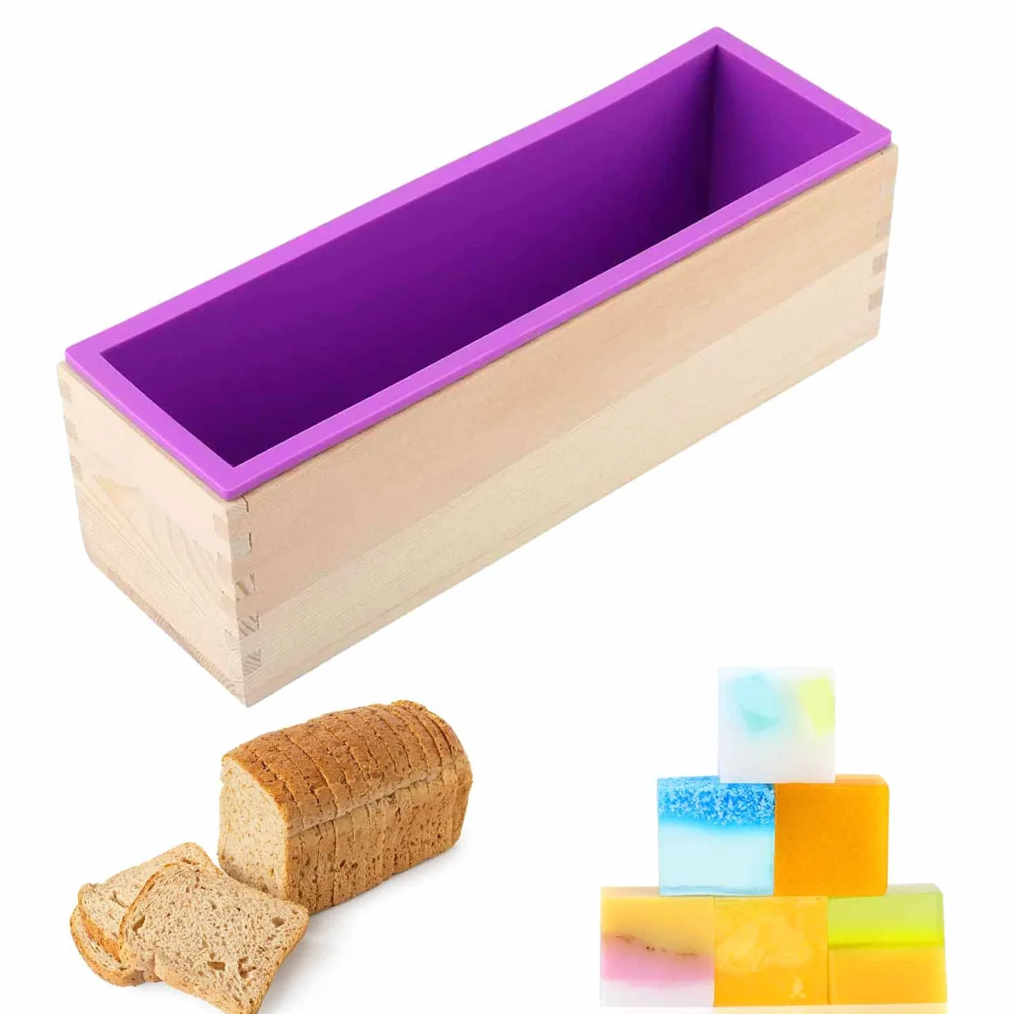 Stampo per Saponette, Stampi per Sapone Fai da Te, Legna Stampo Silicone Rettangolare, 1200ML Stampi per Sapone, Stampo Silicone Sapone Adatto per Fare Torte Pane Caramelle Cioccolatini Budini