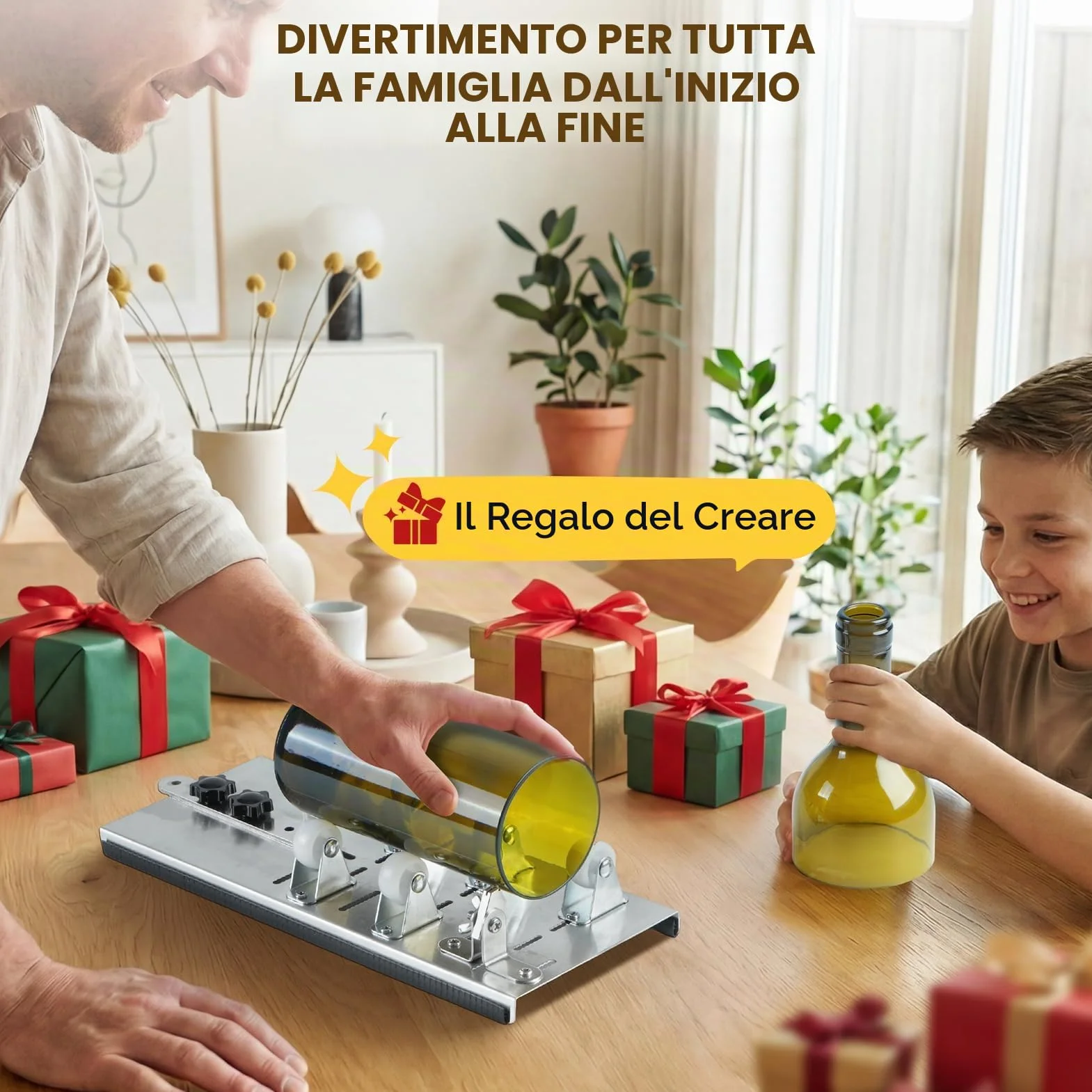 Tagliavetro Bottiglie Professionale, Taglierina per Bottiglia di Vetro di Vino Birra, Diamante Taglierino Vetro Bottiglia Acciaio inossidabile Strezzo DIY Cutter Fai da Te DIY