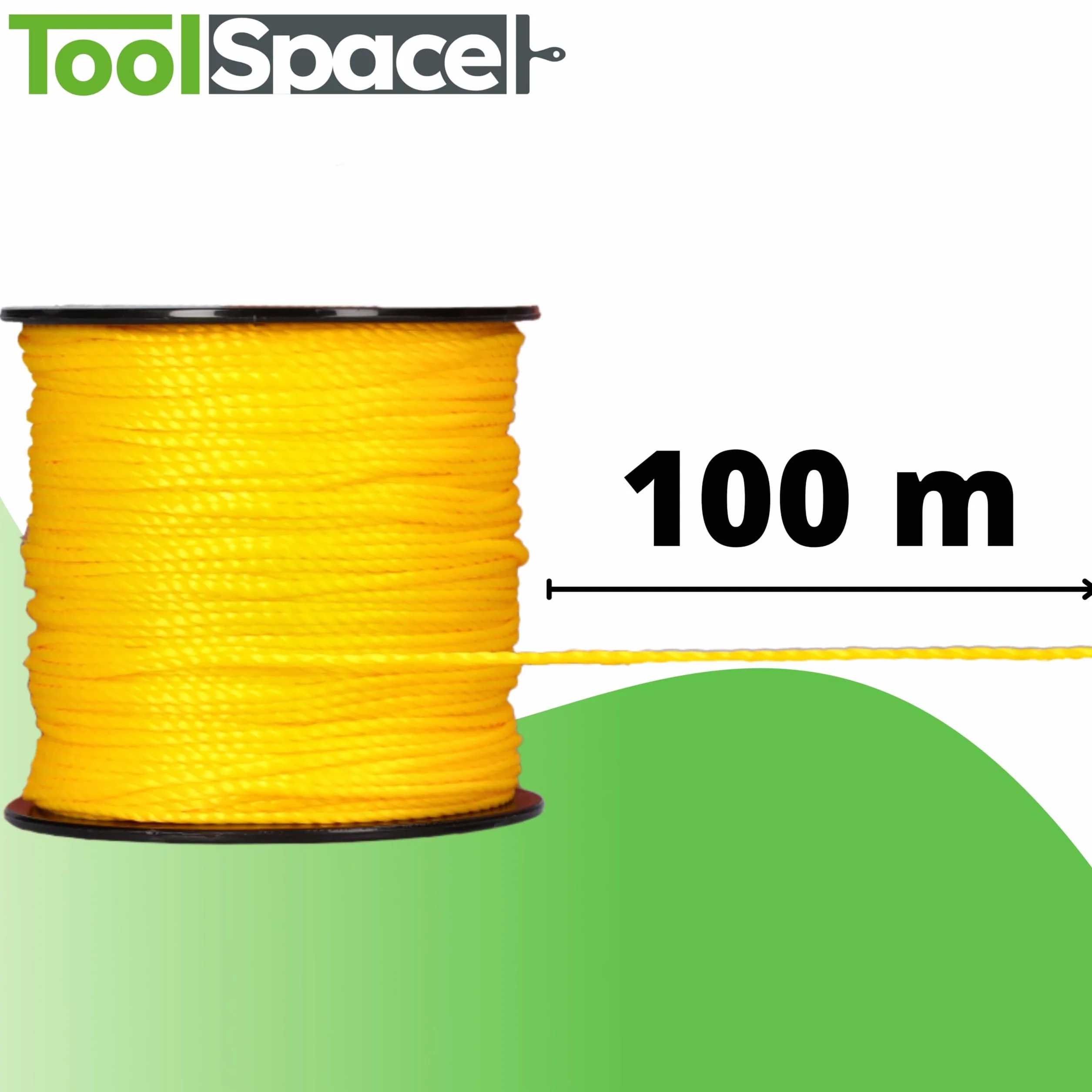 ToolSpace Cordone per muratori - 100m x 1,6mm - Giallo - Polipropilene di seta - Cordone di livellamento - Filo a piombo - Cordone per intonaco di forza - durevole e resistente agli strappi