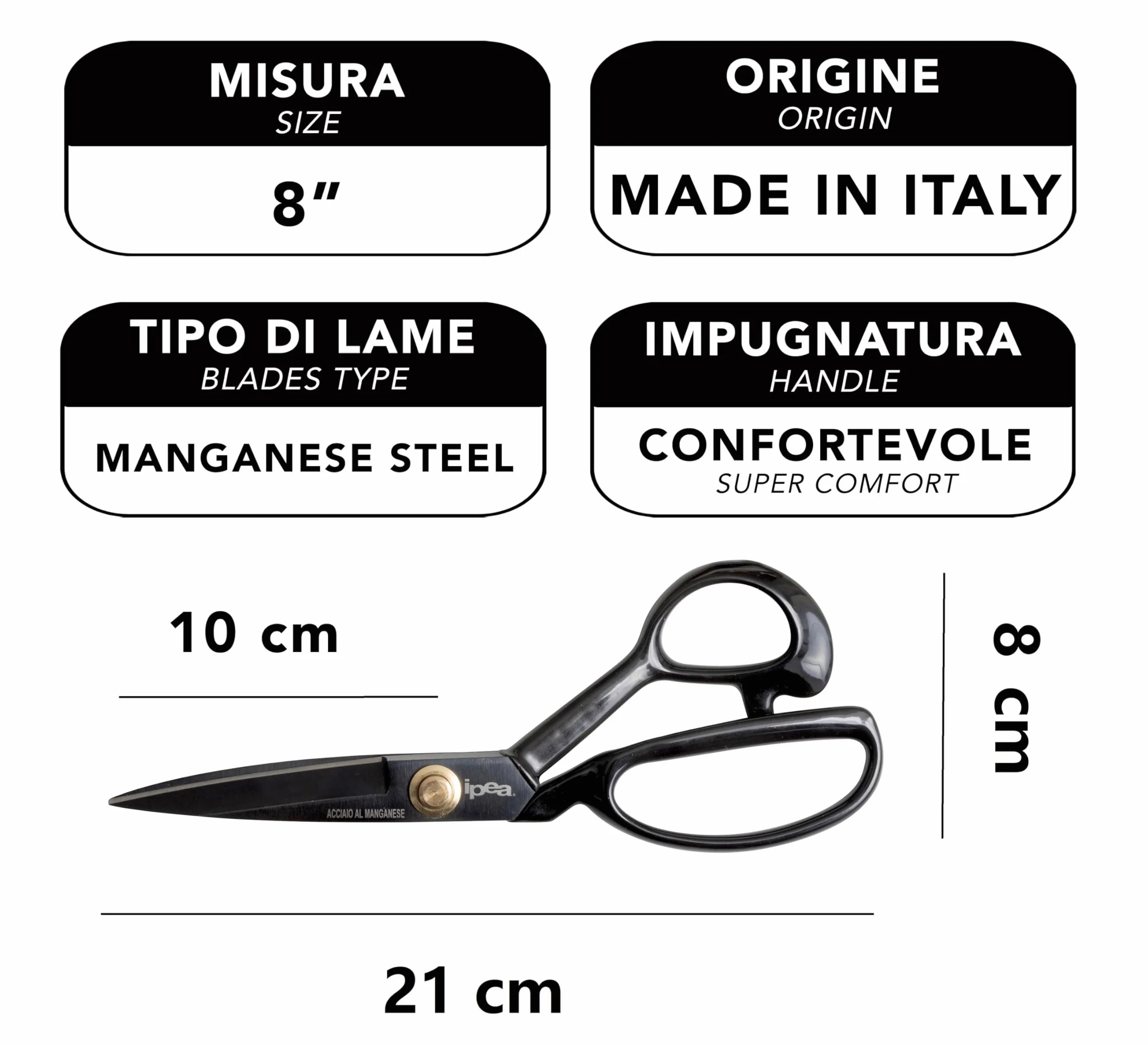 Forbici da Sarta 21 cm Acciaio al Manganese Lame - Forbice da Sarto per Taglio Tessuti