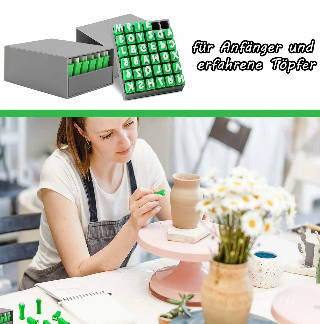 Set di Timbri per Argilla, 2 Scatole Set di Timbri in Ceramica, 74 Timbro con Lettere Maiuscole e Minuscole, Strumenti per Argilla, Stencil Lettere Timbro, per Artigianato, Progetti Fai da te