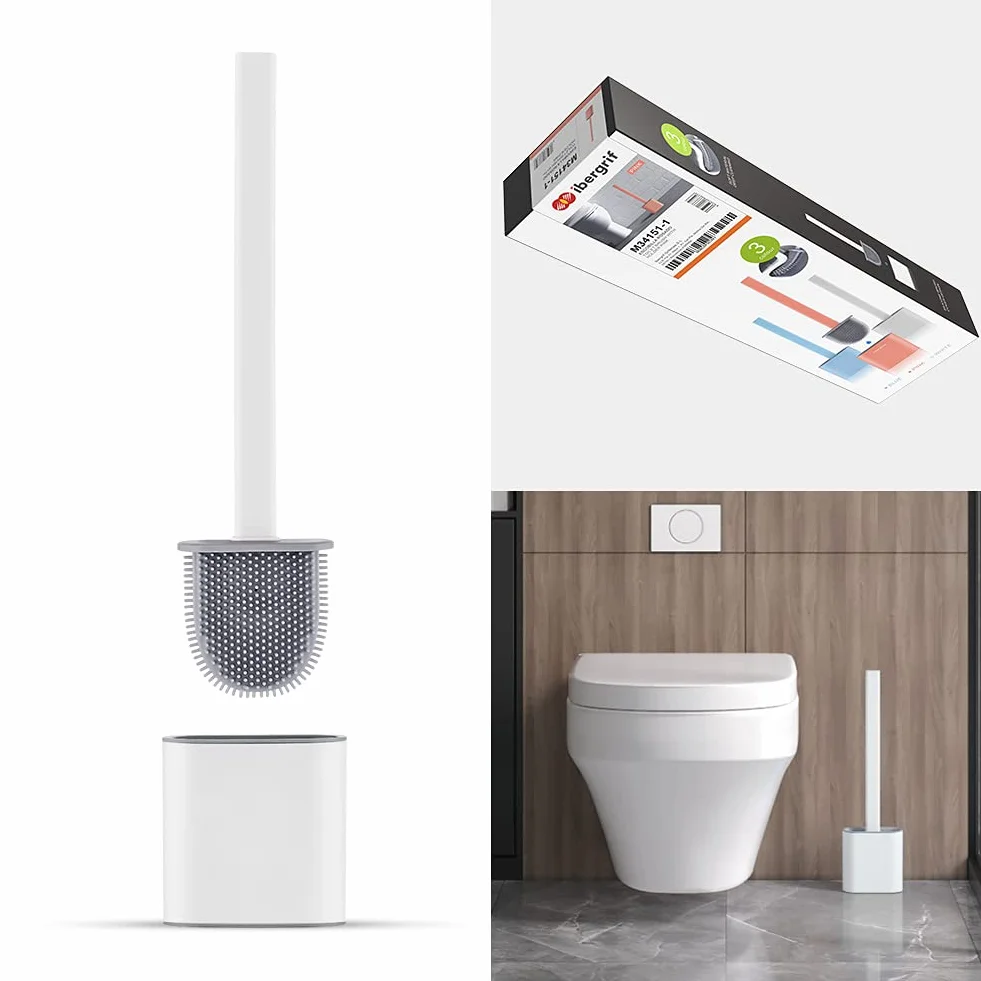 Ibergrif M34151-3 Scopino e Supporto per Toilette Spazzola WC Bagno Silicone Bianca