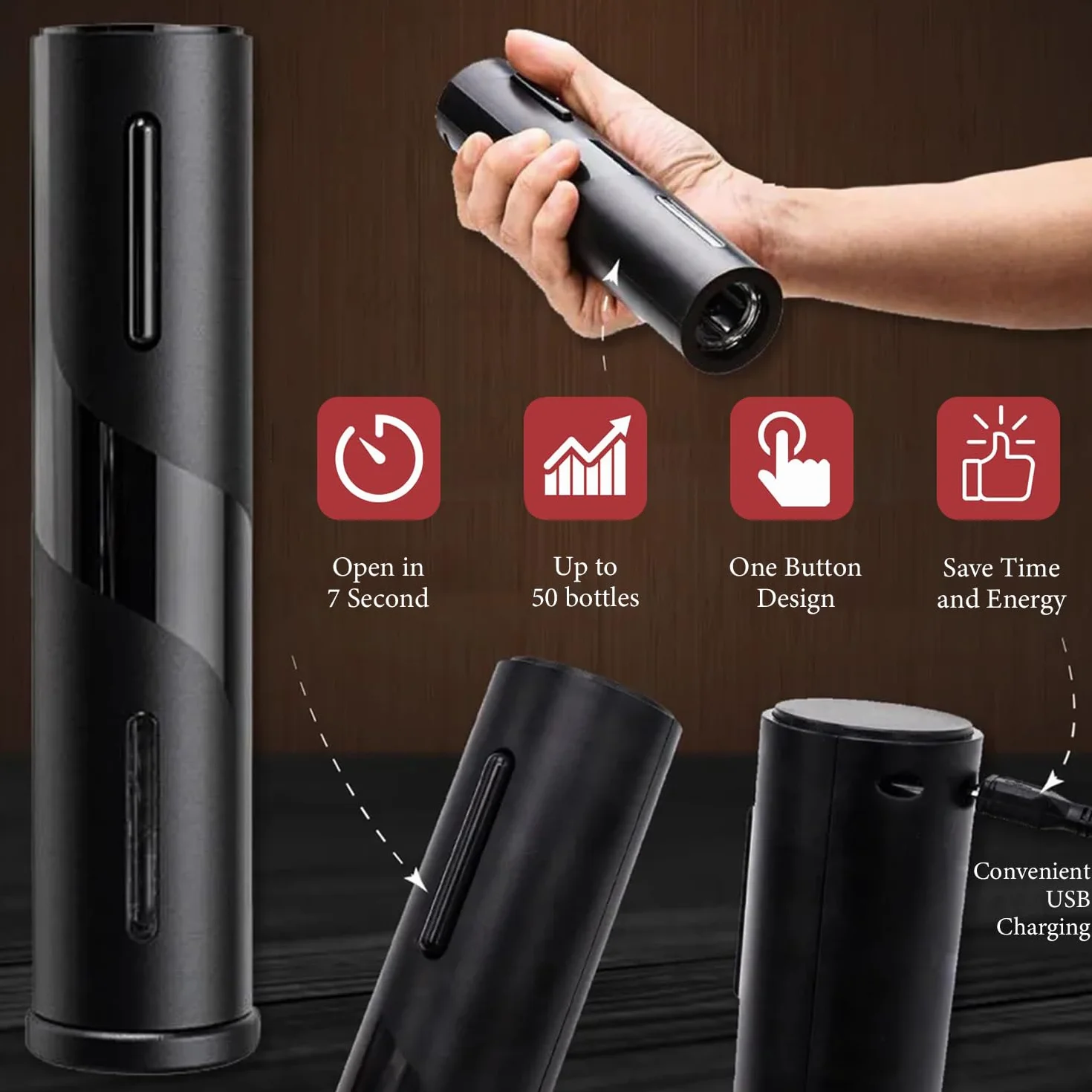 Cavatappi Elettrico Vino 6 in 1 Ricaricabile USB Apribottiglie con Taglia Capsula