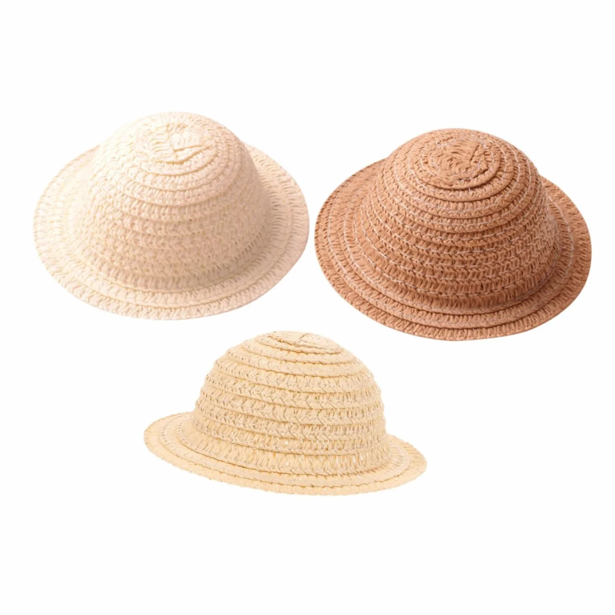 Uonlytech Set 3 Cappellini di Paglia per Bambole in Miniatura, Leggeri e Stilosi, Accessori per Fai da Te e Artigianato Creativo, Colore Assortito