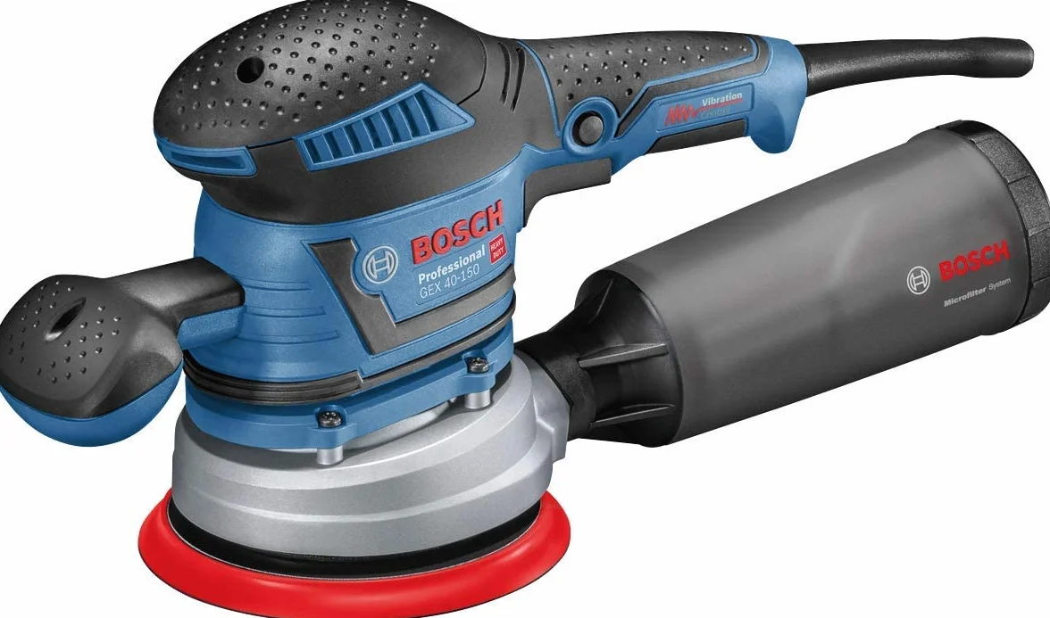 Bosch Professional Levigatrice rotorbitale GEX 40-150 (incl. impugnatura suppl., contenitore raccoglipolvere, ⌀ platorello 150 mm, foglio in rete abrasiva M480, adatt. per aspirazione, in L-BOXX)