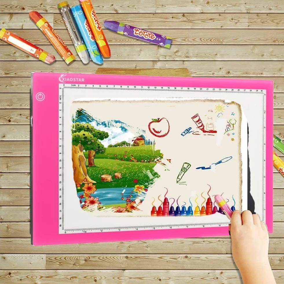 XIAOSTAR A4 LED Tavoletta Luminosa Copia Board Super Sottile Light Box Disegno Pad Tavolo Tracciante Cavo Type-c interfaccia Luminosità Regolabile per Artisti .(rosso)