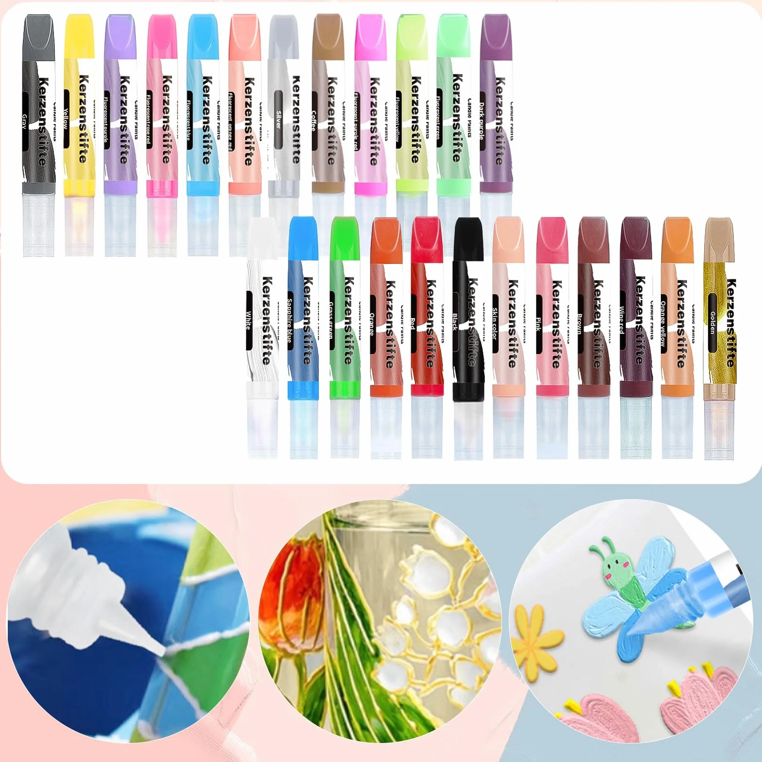 Set 24 Pastelli a Cera per Candele, Kit Coloranti 10 ml, Fai da Te, Colori Luminosi