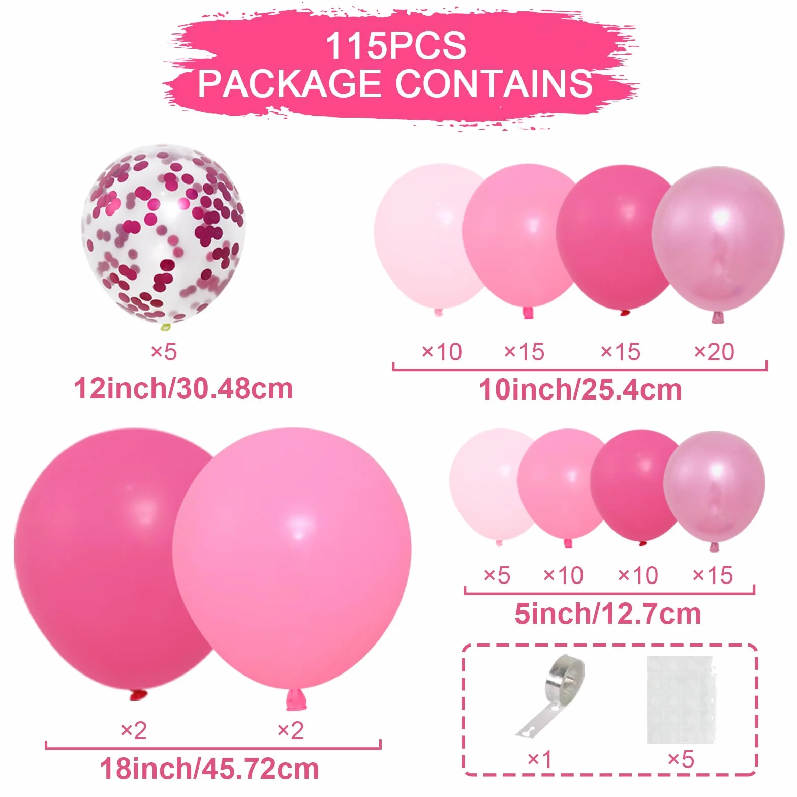 Kit Arco Palloncini Rosa - 115pcs Palloncini Compleanno Palloncini Fucsia, Palloncini Baby Festa Bambina, Ghirlanda Palloncini per Battesimo Bambino, Allestimento Compleanno, Matrimonio, Baby Shower