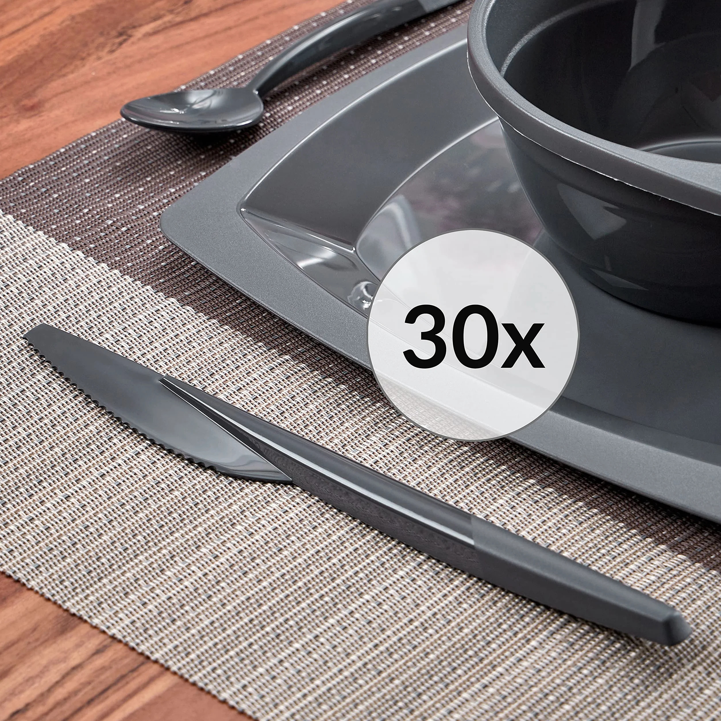 Grizzly Set di posate in plastica 20 coltelli riutilizzabili lavabili in lavastoviglie antracite