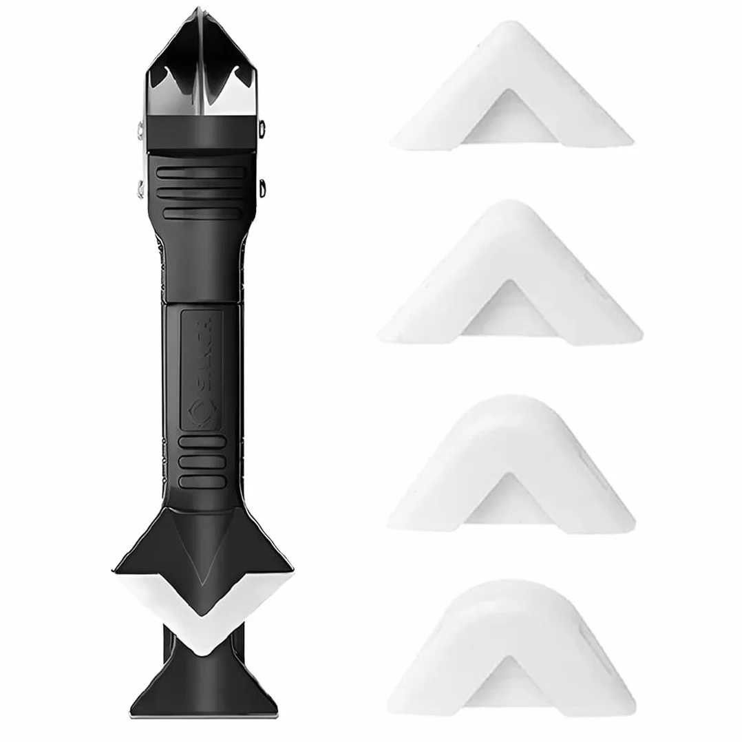 1 Raschietto Silicone Professionale 5 in 1 con 4 Testine, Kit Strumento per Calafataggio e Rimozione, Ideale per Piastrelle, Vetro, Piani di Lavoro in Cucina e Bagno