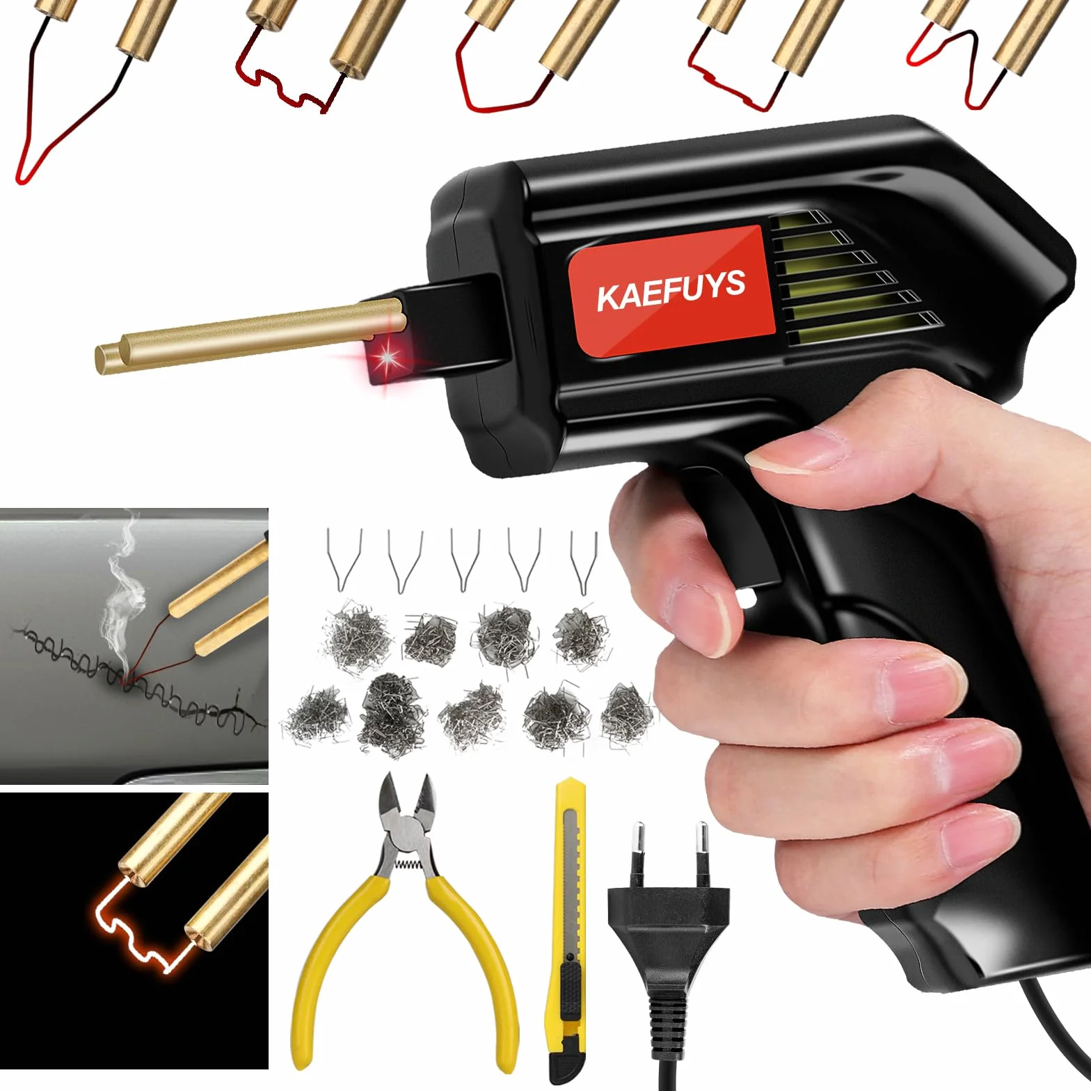 KAEFUYS Saldatrice per Plastica 170W 220V Plastica Saldatrice Kit con 805 Pezzi Chiodi per Saldatura e 7 Forme Diverse Saldatrice Plastica per Riparazione Auto Paraurti Auto Ricambi
