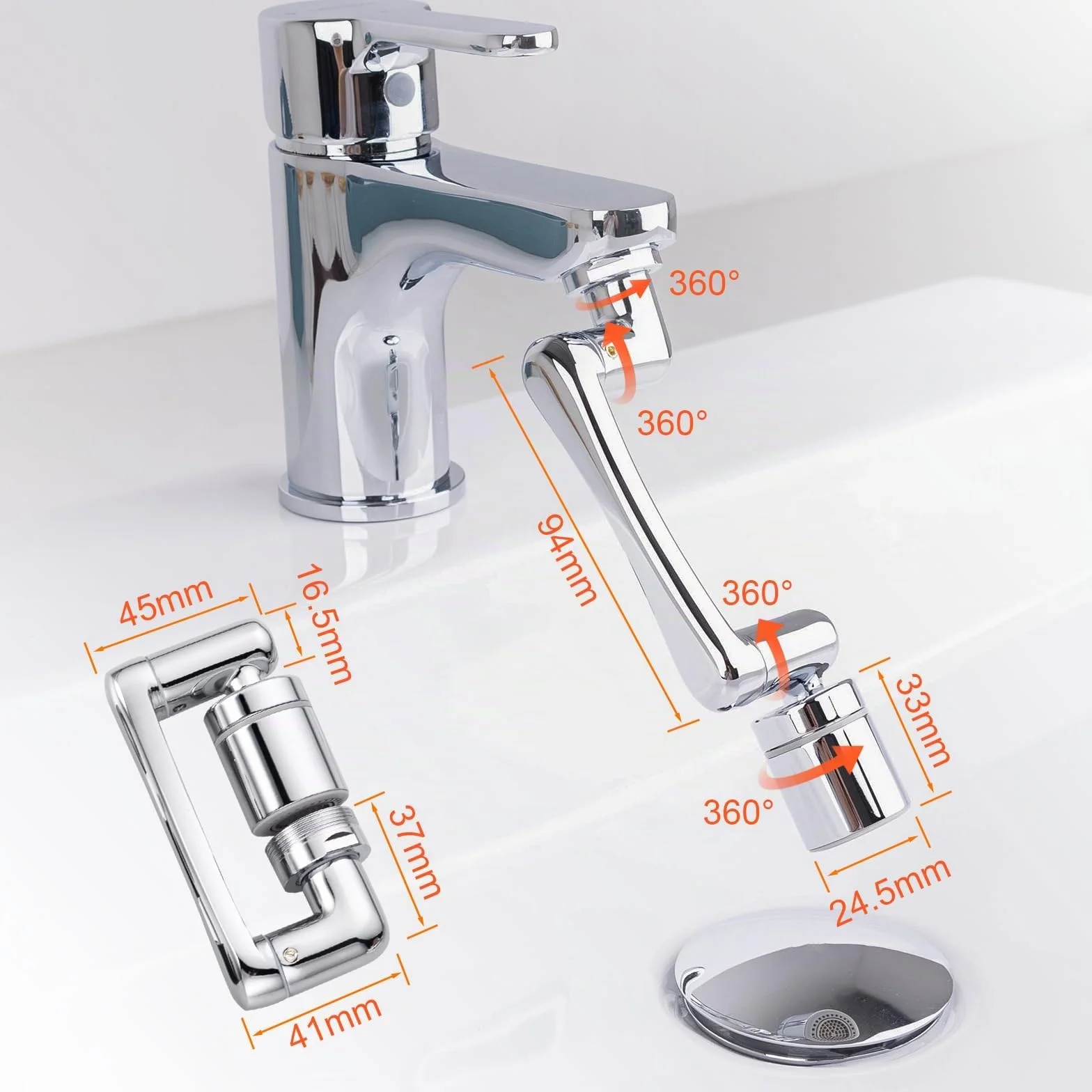Ibergrif Prolunga Rubinetto Cucina Bagno Rotante 1440 Gradi, Aeratore Regolabile, 2 Modalità di Acqua, Accessorio Facile Installazione, Filtro Antispruzzo, Argento, M91006