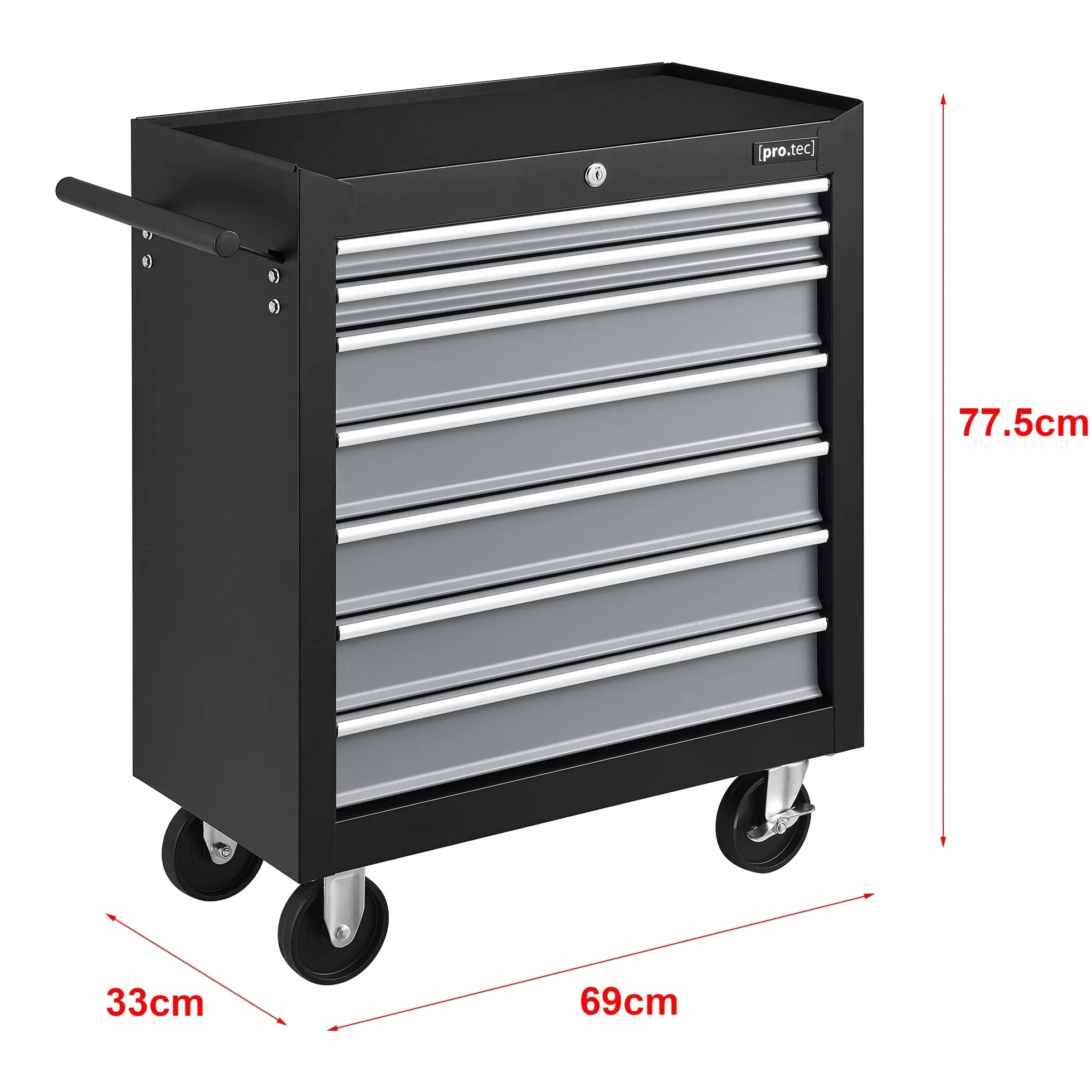 pro.tec Carrello da Officina Portautensili a 7 Cassetti con Serratura Centrale, Cassettiera Portatile per Attrezzi