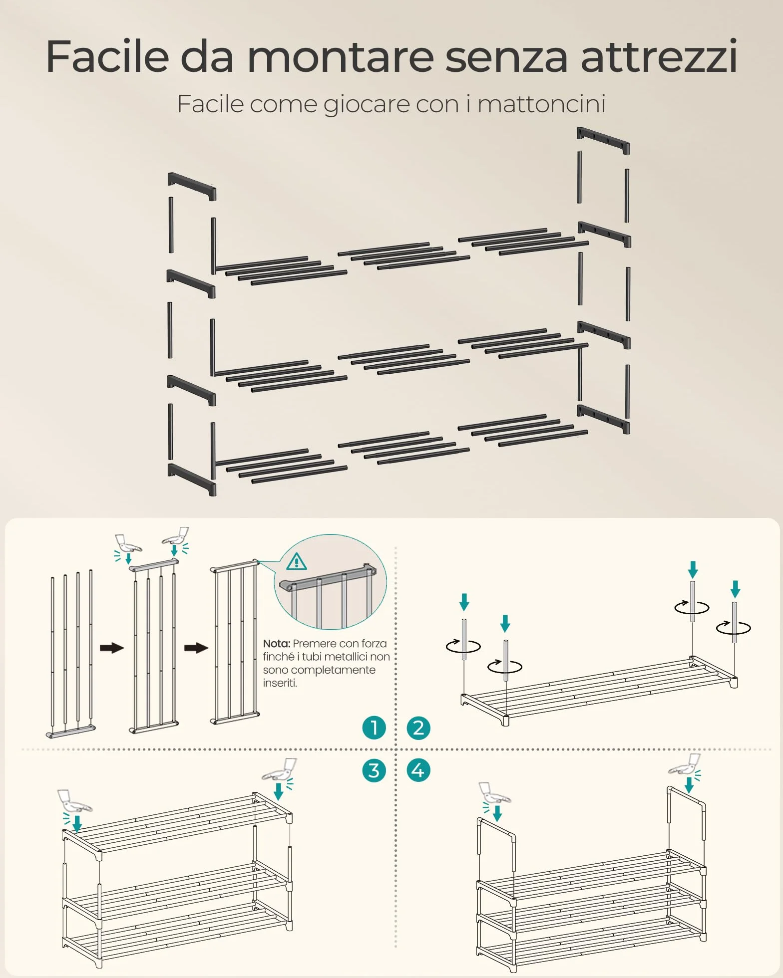 SONGMICS Scarpiera 3 Ripiani Portascarpe Metallo 16-20 Paia Scarpe 30x92x55 cm Nero LSA303B02