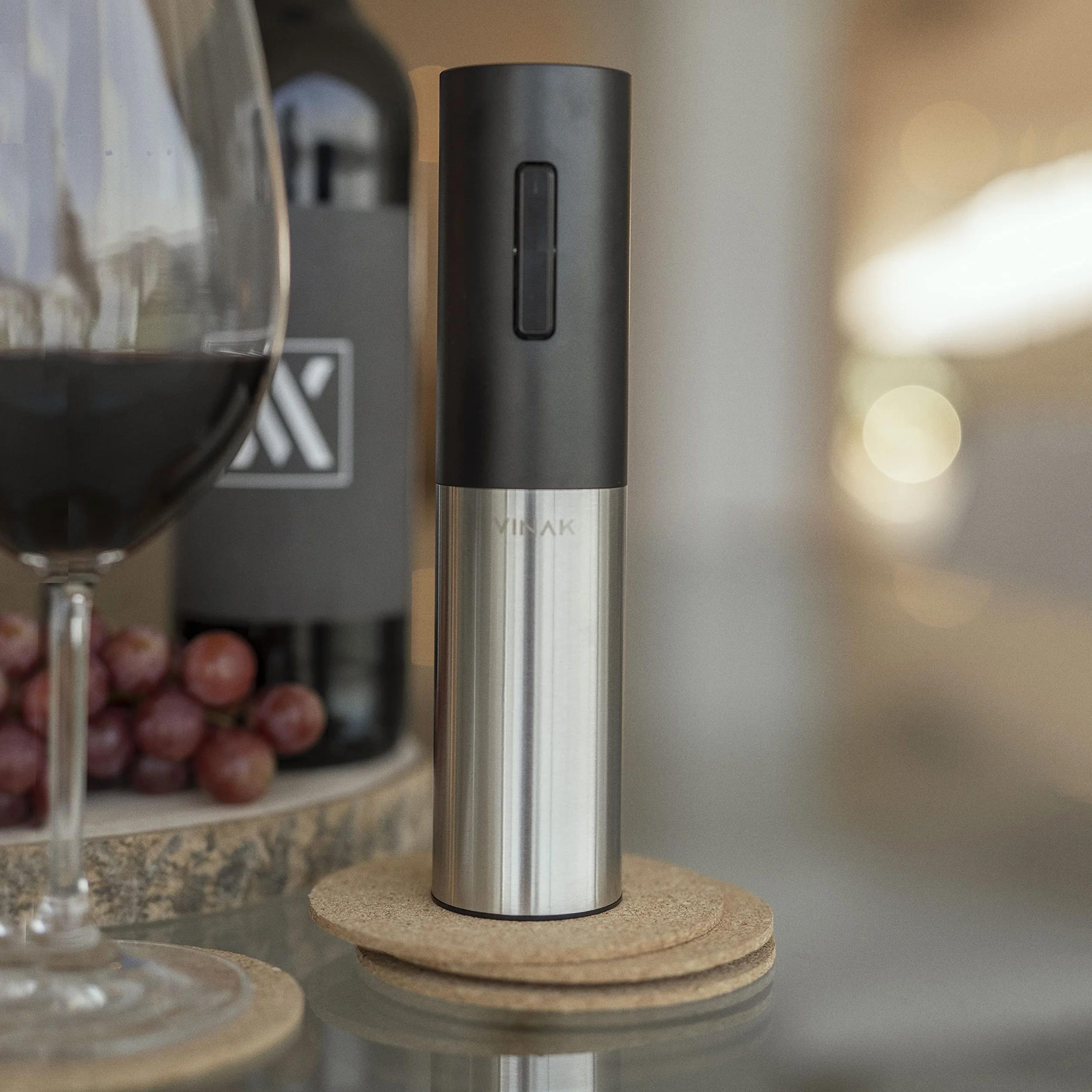 VINAK Cavatappi elettrico ricaricabile in acciaio inox con batteria integrata e cavo USB C