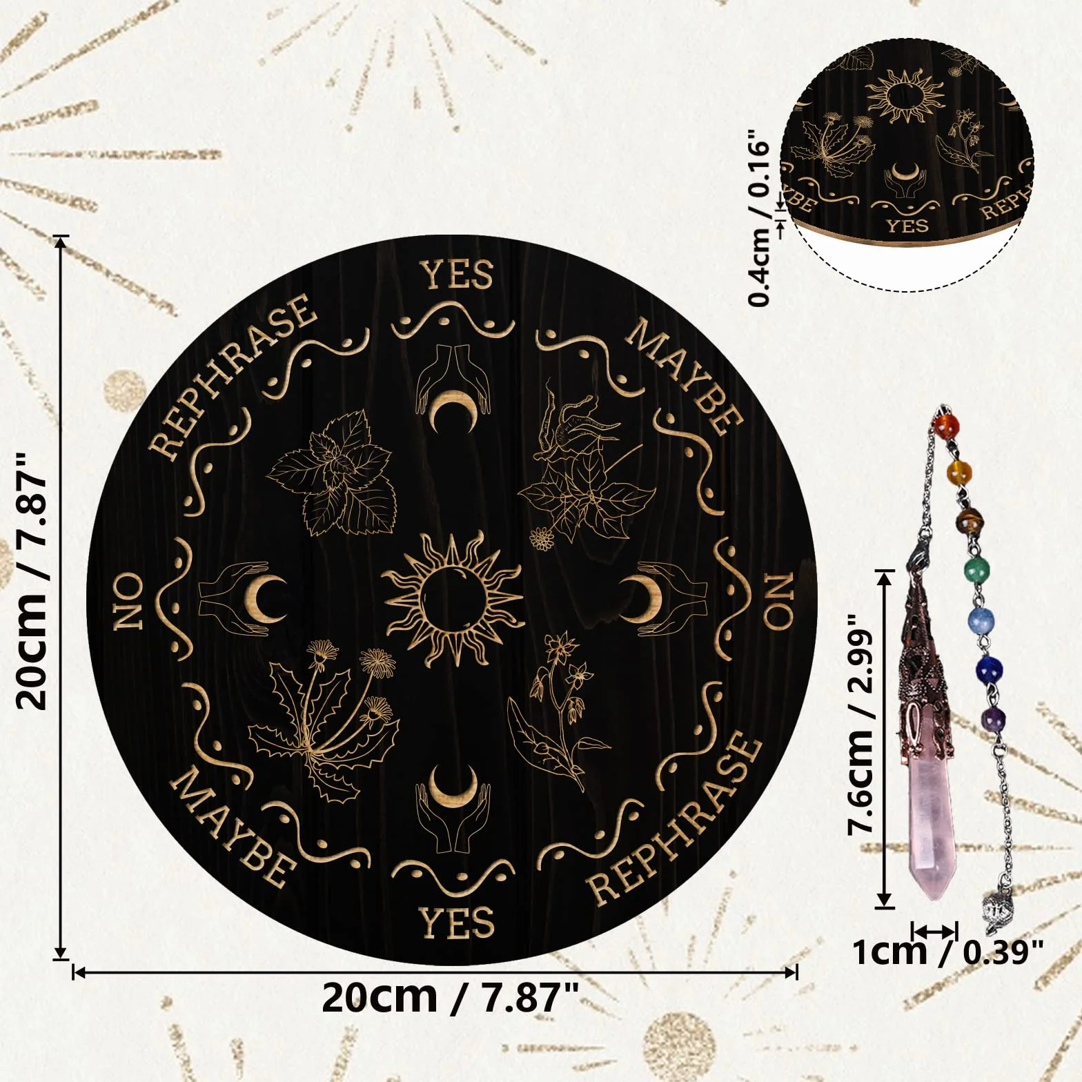 ANAHDMAKER Planchette per Rabdomanzia In Legno 7.8" con Pendoli In Cristallo di Quarzo Rosa Strumenti Divinazione