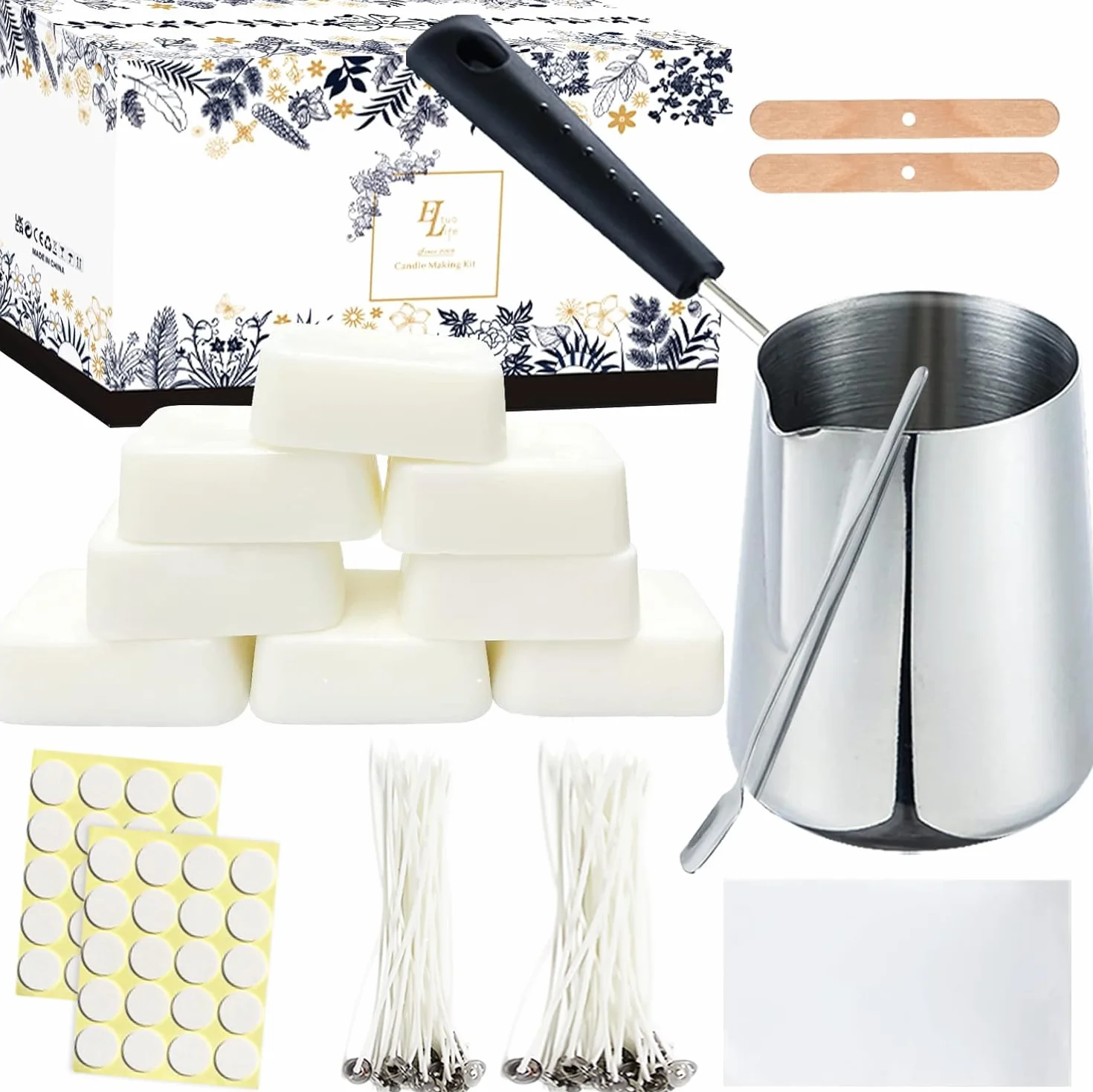 ETUOLIFE Kit Candele Fai Da Te,Kit per Fabbricazione Candele DIY Adatto per Principianti ad Esperti con Cera di Soia,Pentola per Versare,Carta Magica,Stoppini e di Più-Completo K it per Fare Candele
