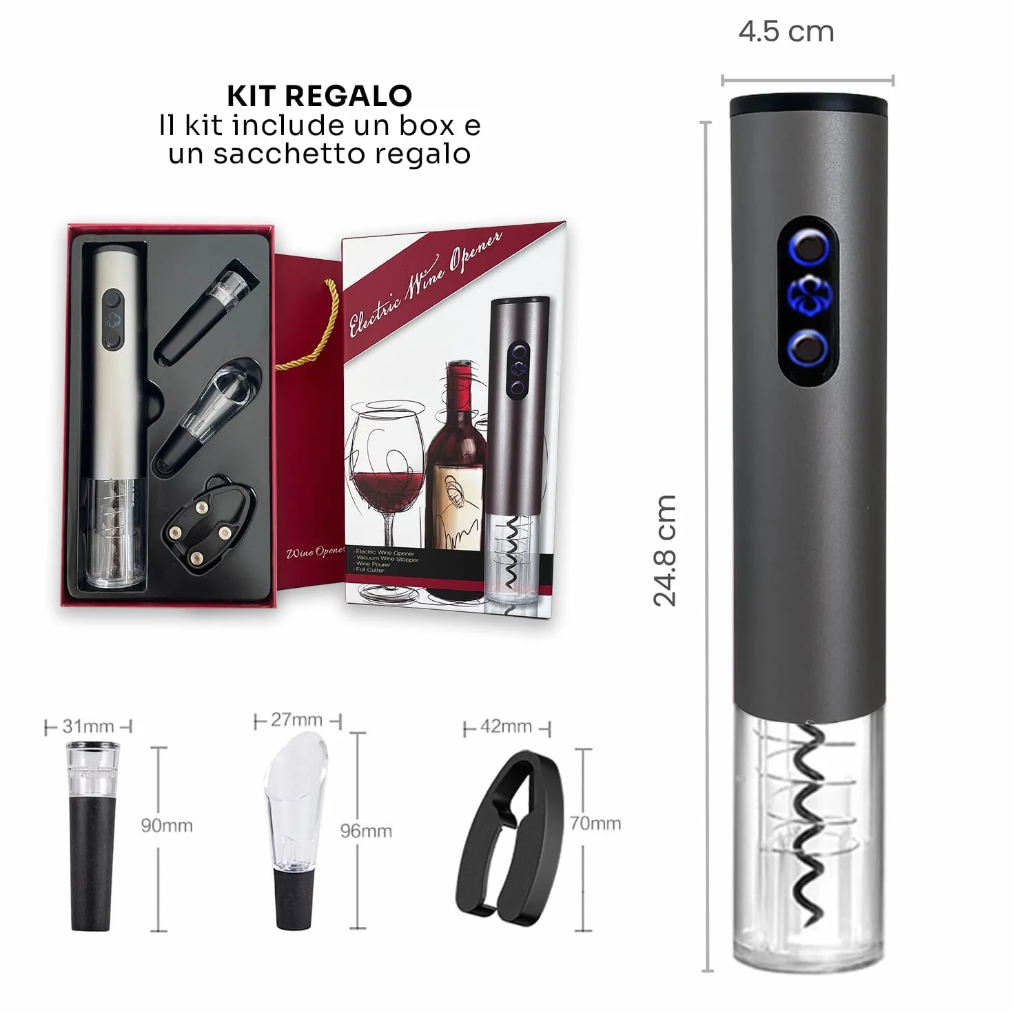 Cavatappi Elettrico per Vino - Apribottiglie Intelligente con Tecnologia Anti-Rottura e Display LED