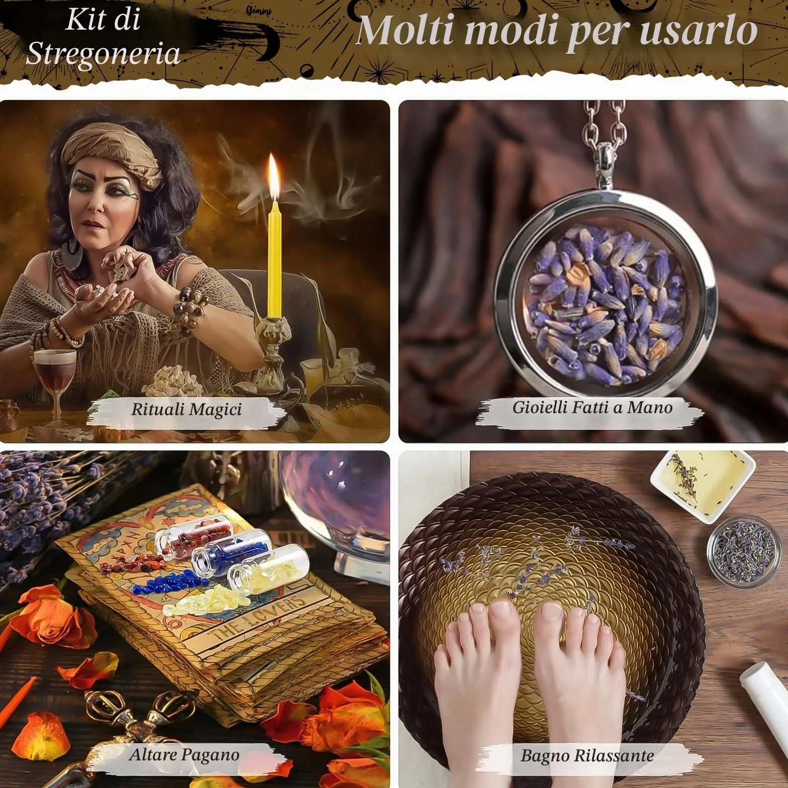 VIPNAJI Oggetti Kit 64 Pezzi Forniture per Stregoneria, per la Preghiera, Bottiglia dei Desideri di Cristallo, Fiori secchi, Materiali Medicinali,Incantesimi, Magia, wicca accessori, Kit per streghe