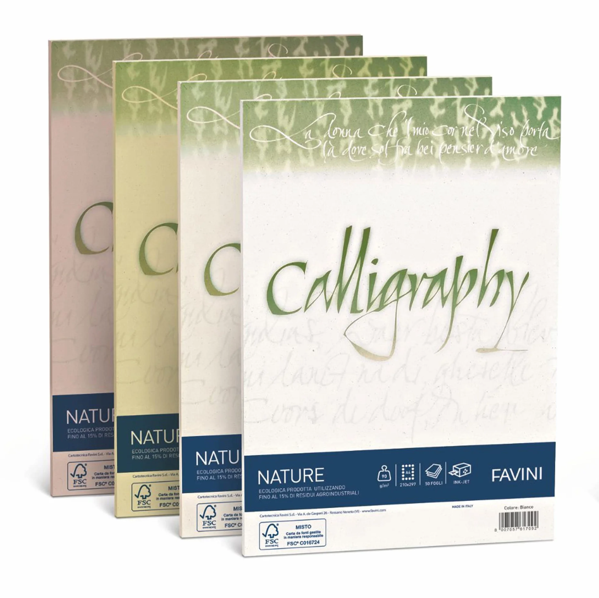 Favini A69Q534 Calligraphy Nature Agrumi colore Avorio 100 gr/m2 formato A4 21x29,7 cm 50 fogli ideali per Inviti Partecipazioni Diplomi Menù Made in Italy