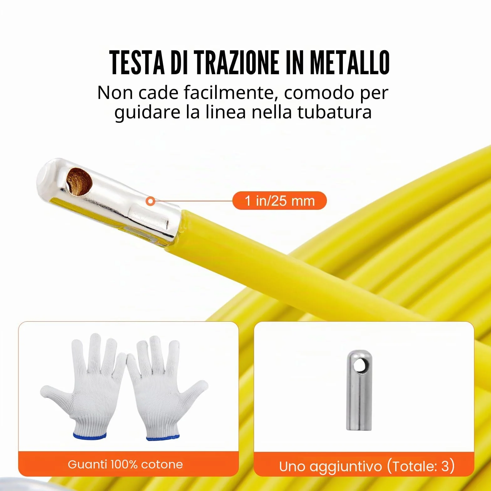 VEVOR Sonda Passacavi in Fibra di Vetro 7,9mm x 150m con Supporto in Metallo Estrattore a Nastro per Cavo Elettrico con 2 Teste di Trazione Strumento di Installazione del Cavo Elettrico in Fiberglass