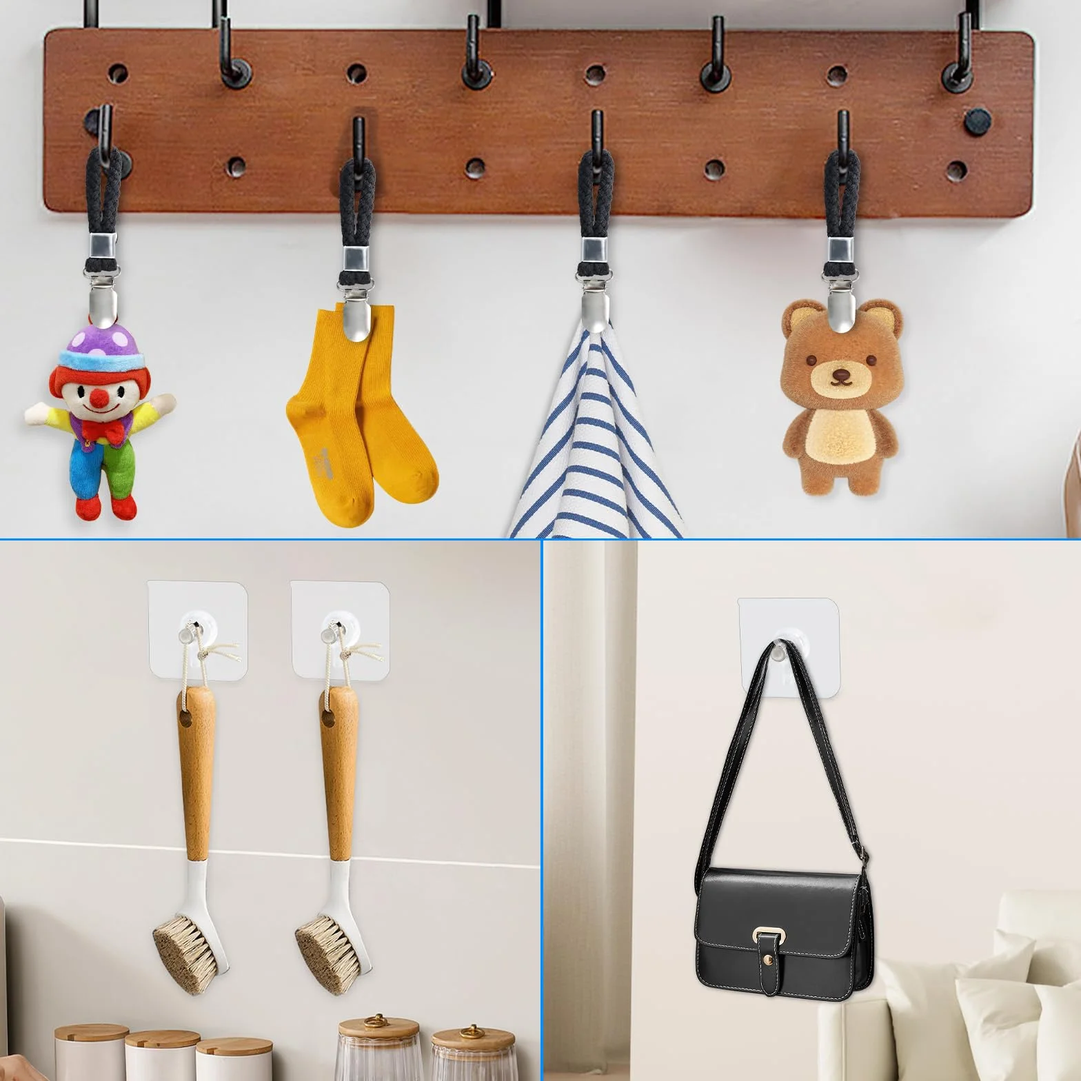Gancio a Clips per Strofinacci da Tè, Portasalviette, Appendi Asciugamani Cucina, Nero, 6 Pezzi