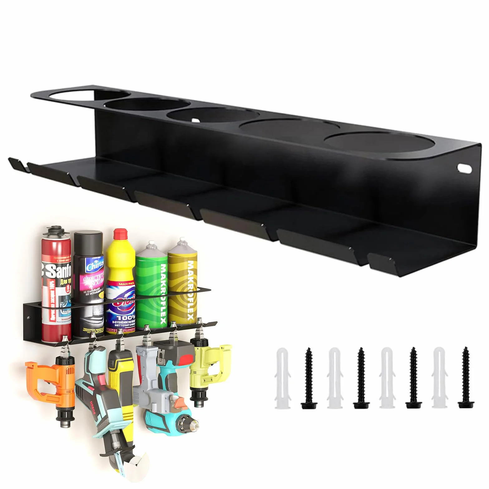 Dosenhalter, Spraydosenhalter, Sprühdosenhalter, accessori per utensili ad aria compressa per officina e garage, spazio per 5 bombolette spray e 6 bombole d'aria compressa 1 pezzo