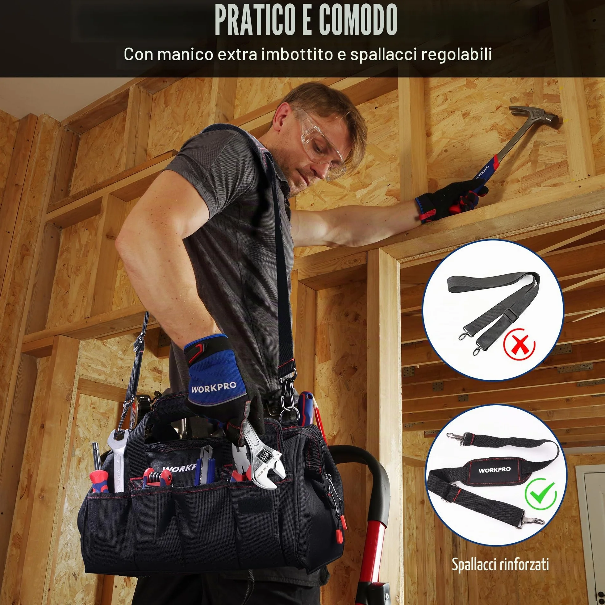 Workpro Borsa porta utensili 14’’ ad apertura larga con base anti-umidità