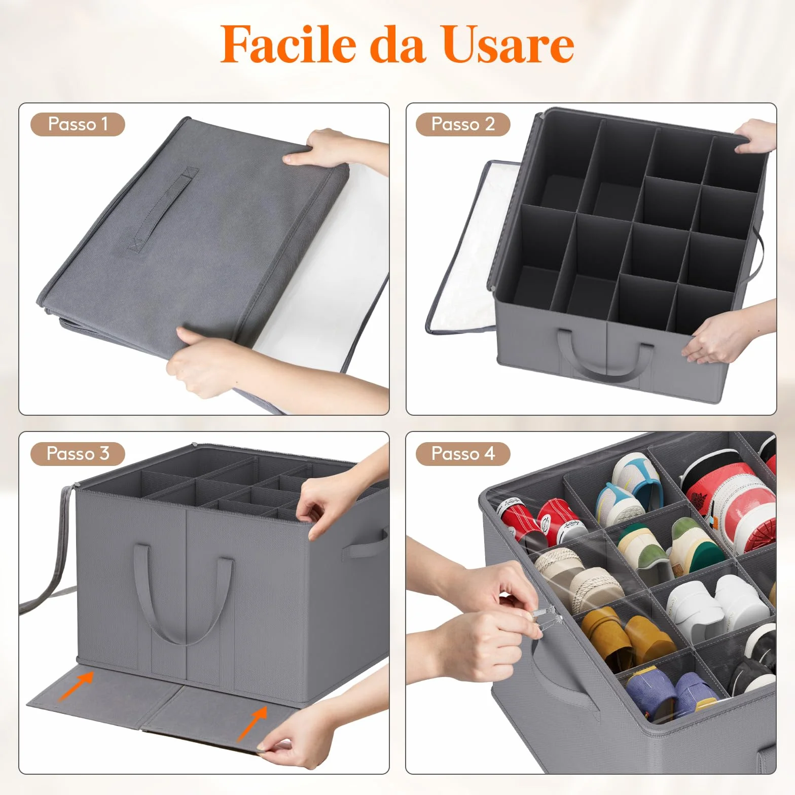 Lifewit Organizer Scarpe Armadio Pieghevole, Scatole per Scarpe Salvaspazio con Coperchio per 12-16 Paia, Grigio