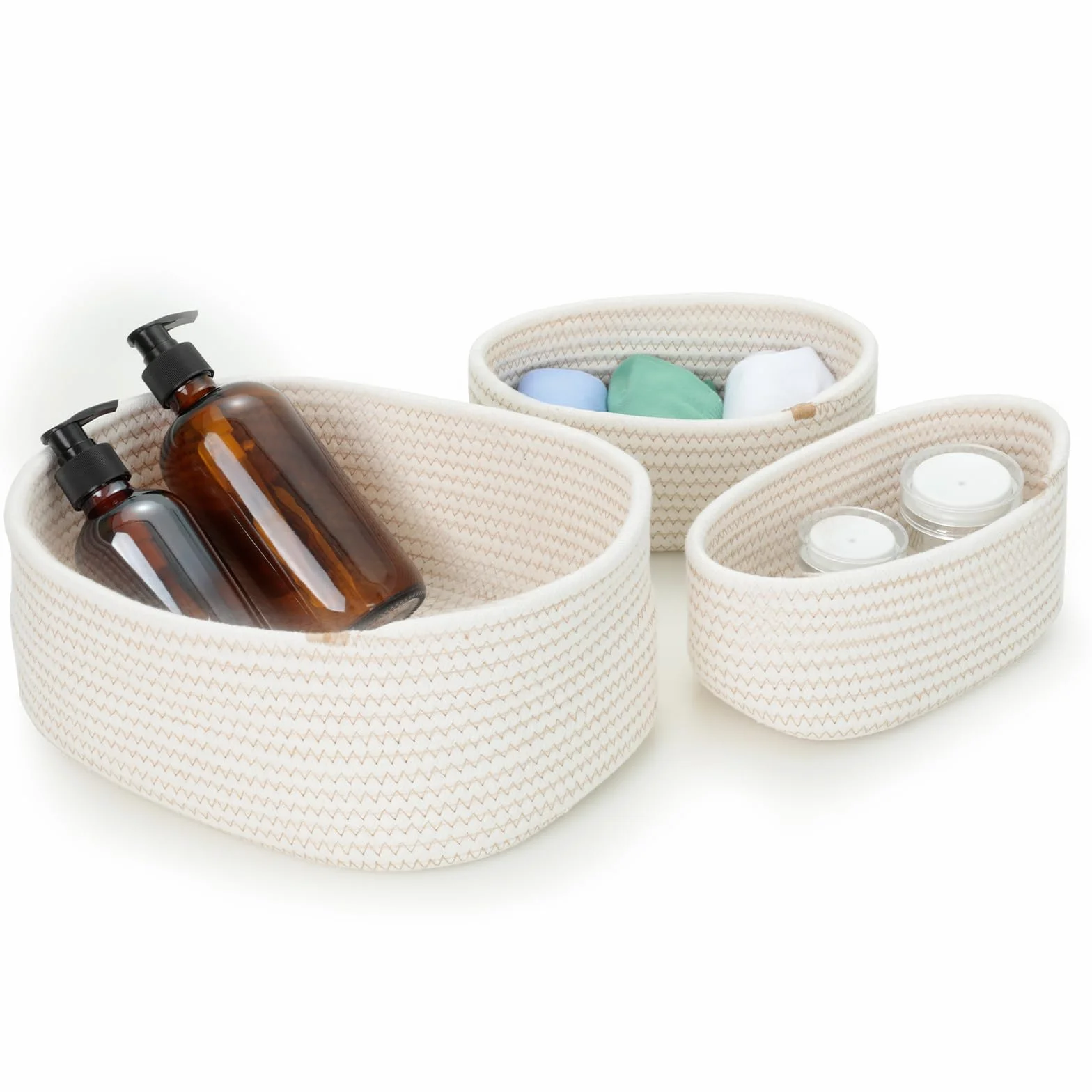Cozary Cestini Portaoggetti Intrecciato, Impilabile Scatola Di Immagazzinaggio In Corda Di Cotone, Organizer,Ecorazione Cestini Stoccaggio Per Bagno Cameretta Salotto Ufficio, 3 Pezzi