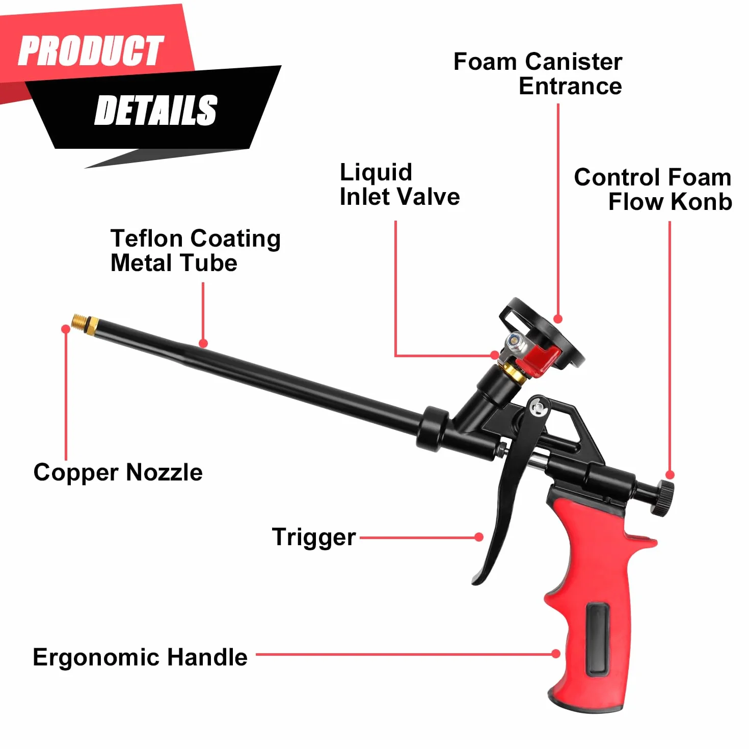 Pistola in schiuma PU, 2 pezzi, pistola per schiuma da costruzione, 63 cm, pistola a spruzzo avanzata in metallo, pistola dosatrice professionale con interruttore per sigillare, riempire e
