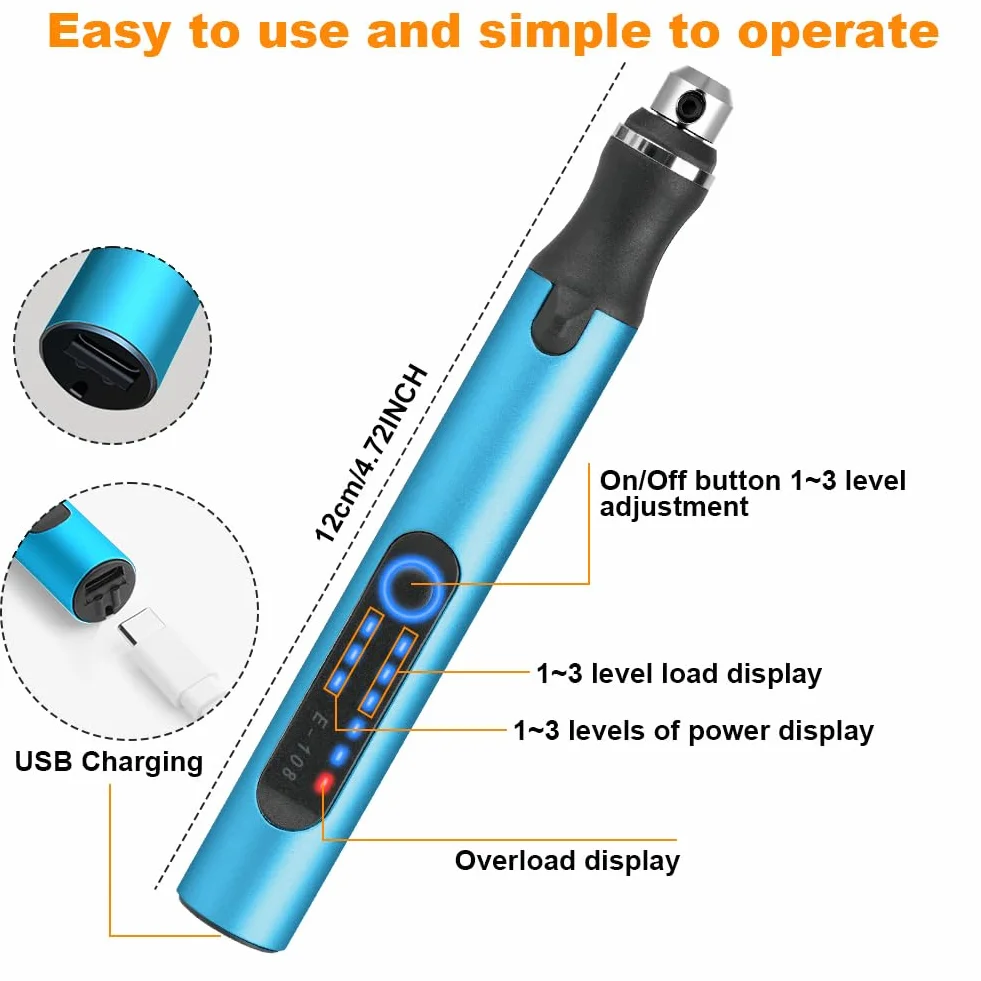 Ainiv Mini Trapano Elettrico a 3 Velocità, Utensile Rotante Multifunzione con 10 Piccoli Trapani, Ricarica USB, Blu