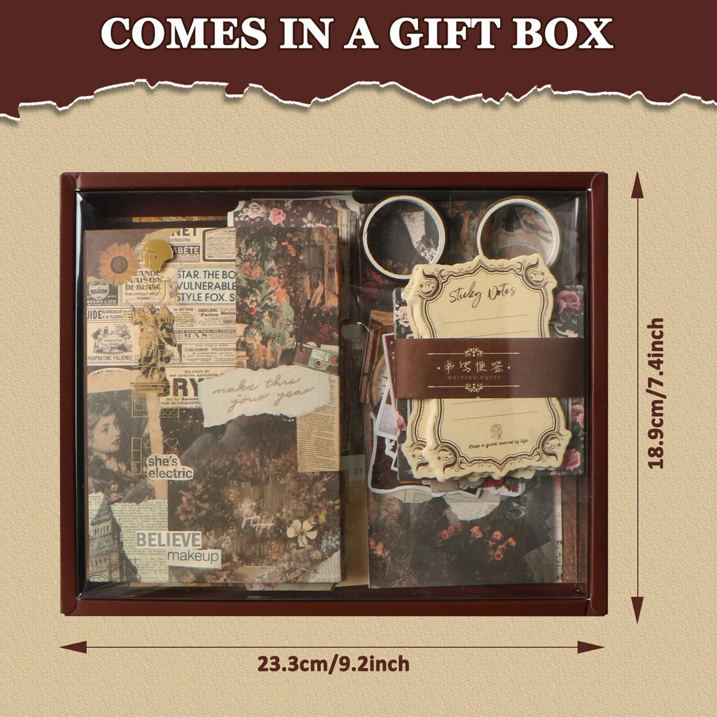 SUPRBIRD Scrapbooking Kit Set di accessori per scrapbook vintage 136 pezzi,Estetico Bullet Junk Journaling con A6 Griglia Notebook Album Da Viaggio, regalo fai da te per Ragazze E Donne (Cioccolato)