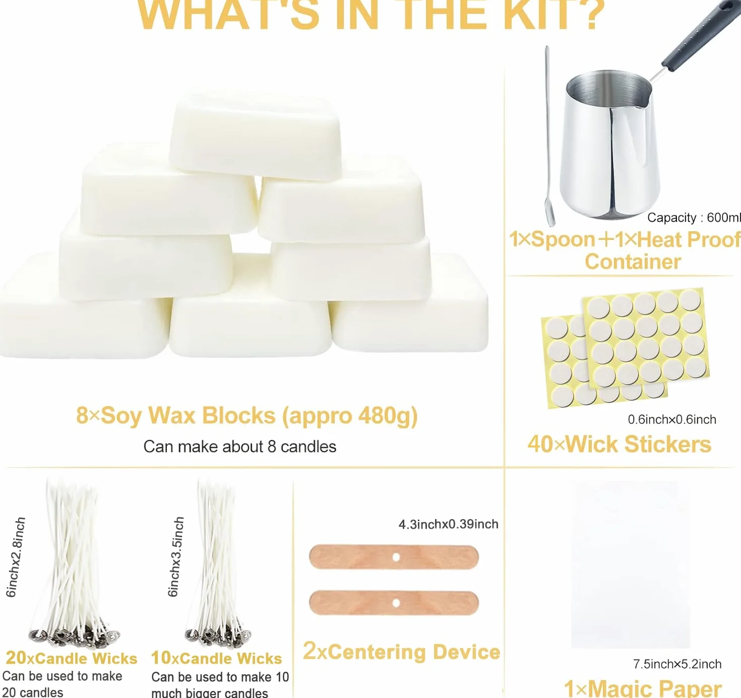 ETUOLIFE Kit Candele Fai Da Te,Kit per Fabbricazione Candele DIY Adatto per Principianti ad Esperti con Cera di Soia,Pentola per Versare,Carta Magica,Stoppini e di Più-Completo K it per Fare Candele